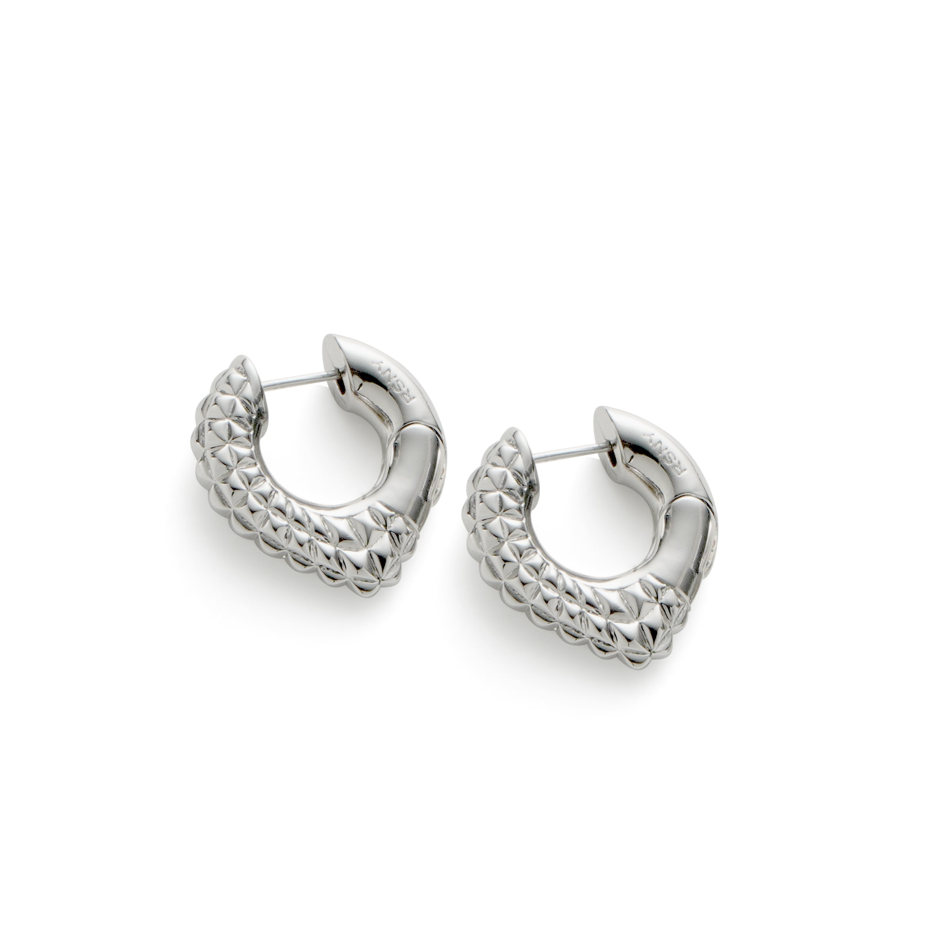 RSNY geometric shaped earrings - RSNY R2051A copper rhodium plating Weight: 13.6g Size: 22 * 7 * 24mm Diamond pattern design elements/exquisite detail processing/mirror-grade Seiko polishing/fashionable geometric modeling/lightweight brand craftsmanship