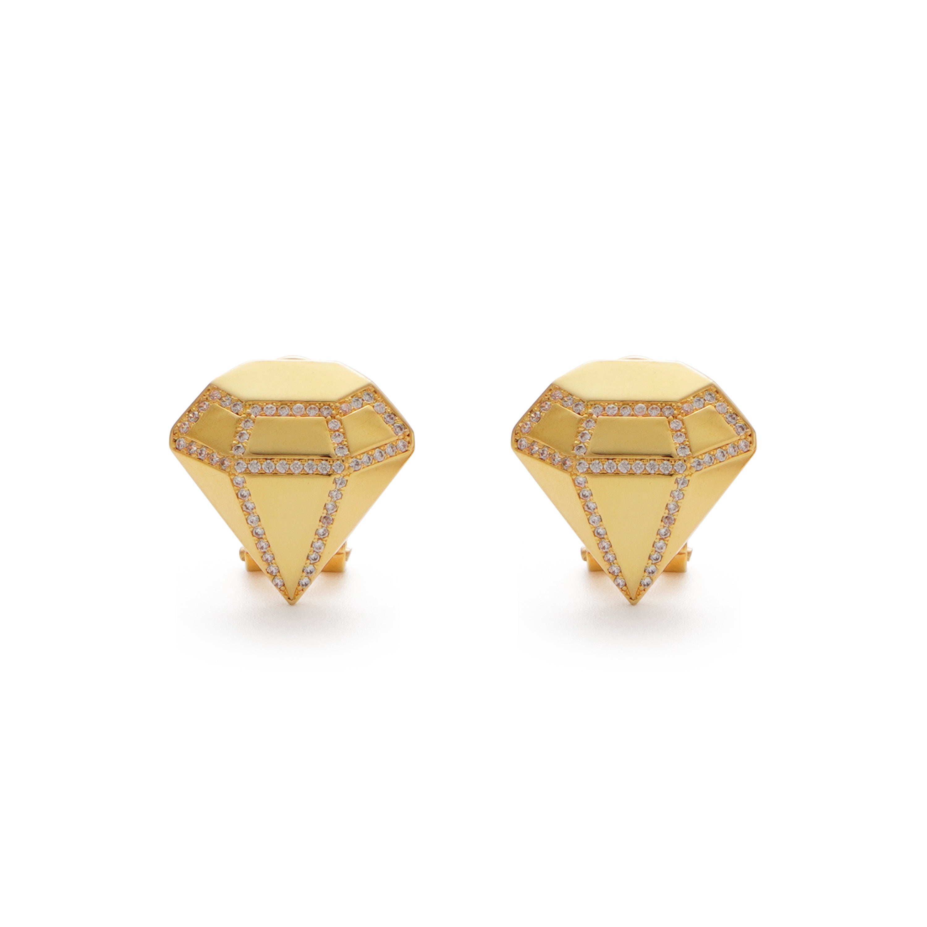 RSNY three-dimensional drill stud earrings - RSNY R2088B 铜镀金/S925银耳针/立方氧化锆 重量:7.8g 约20*5*20mm 钻石型设计元素/纯银高品质耳针/纯手工镶嵌技艺/镜面级精工抛光/轻量化品牌工艺