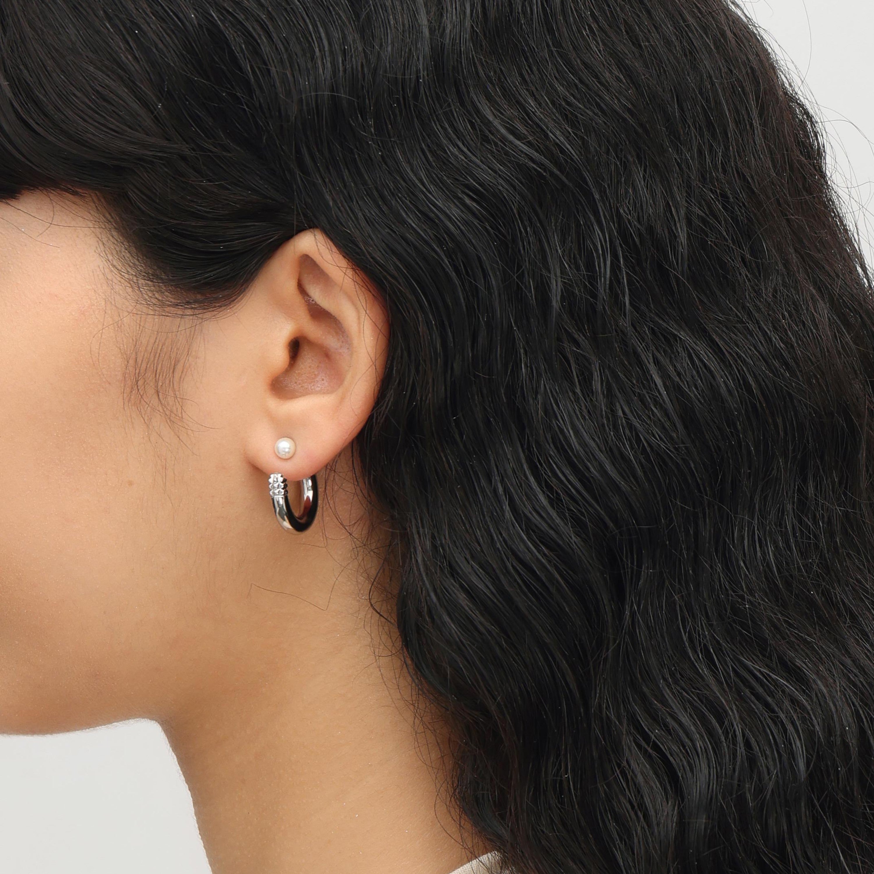RSNY Double Wear Pearl Earrings - RSNY R2087A Copper Rhodium Plated/Bead/S925 Tremella Needle Weight: 10g Size: 21 * 5 * 21mm Geometric section modeling/preferred boutique beads/sterling silver high-quality ear needles/mirror-grade Seiko polishing/lightweight brand craftsmanship