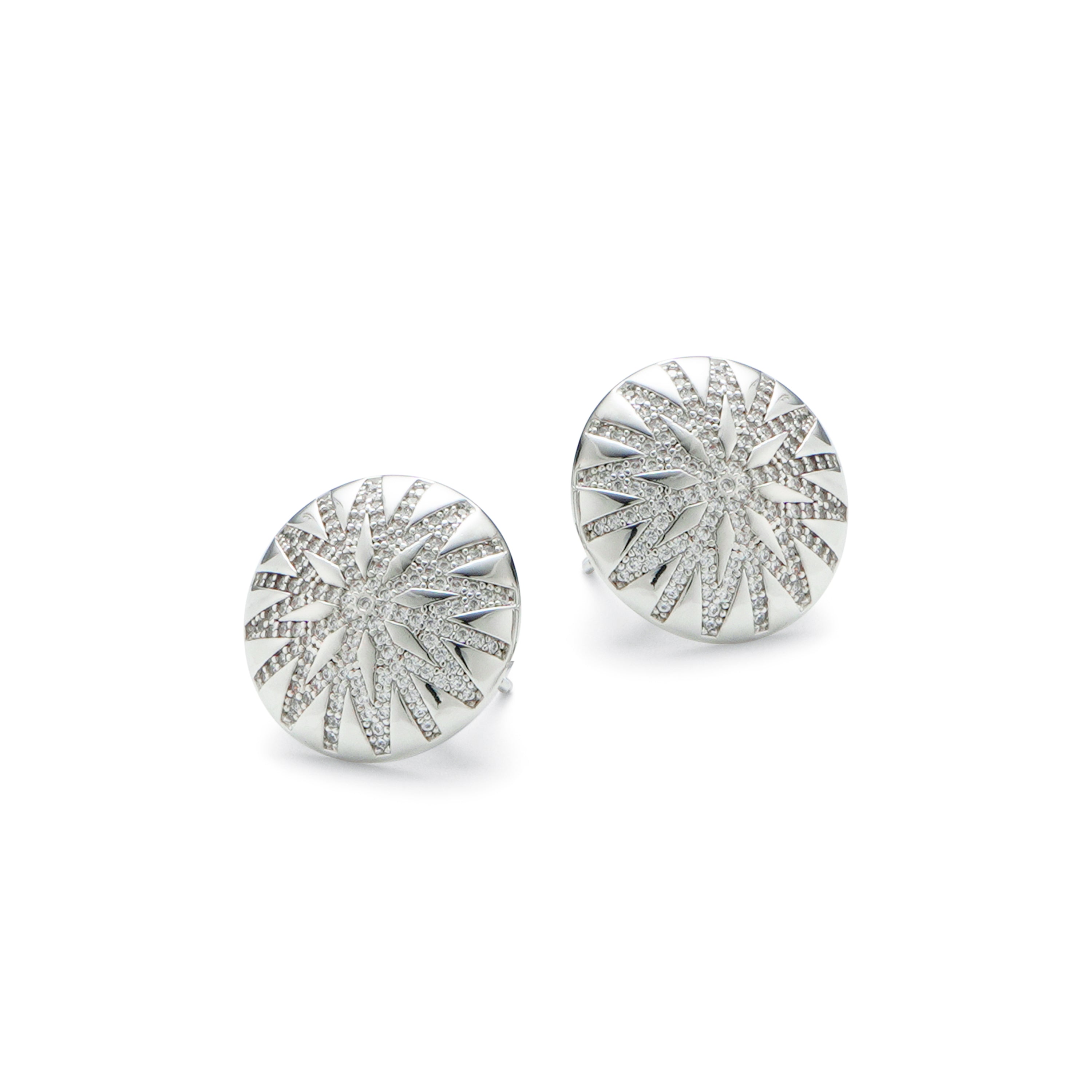 RSNY round diamond stud earrings - RSNY R2099A 铜镀铑/银耳针 约18*18*3mm 几何感切面造型/镜面级精工抛光/纯手工镶嵌技艺/高韧性弹簧耳扣