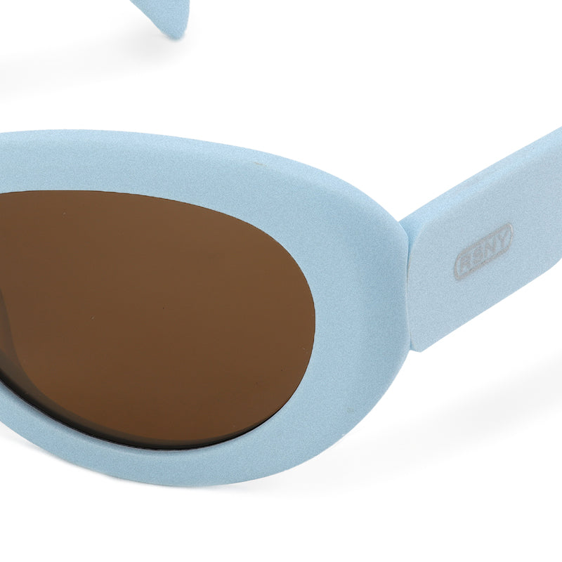 RSNY Moon OVAL Sunglasses - RSNY ·MJ0010D · Plate/nylon lenses · Frame width 145.7mm/temple length 145mm Lens width 51mm/height 34.9mm · Unisex moon art design/super touch matte plate/brand metal logo/fashionable milk blue color scheme