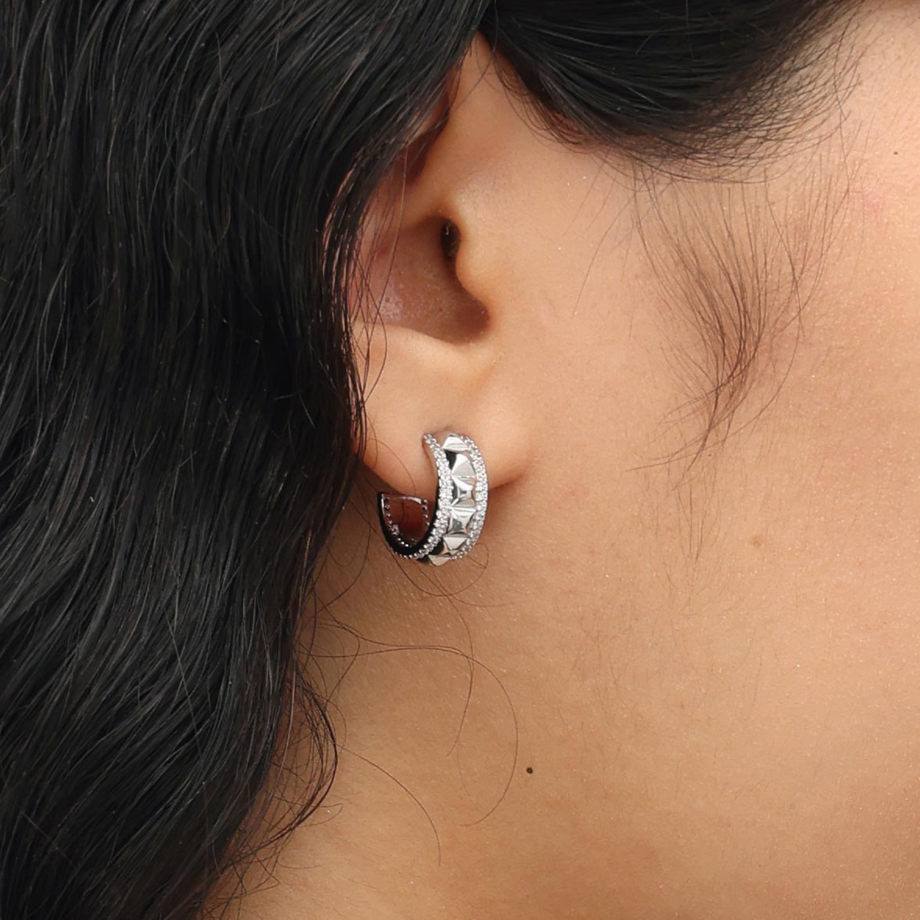 RSNY diamond pattern earrings - RSNY R2098A Copper Rhodium Plated/Tremella Needle Size: 7 * 15 * 16mm diamond-grade delicate cut/three-quarter-circle earrings/pure hand-set skills/exquisite detail processing