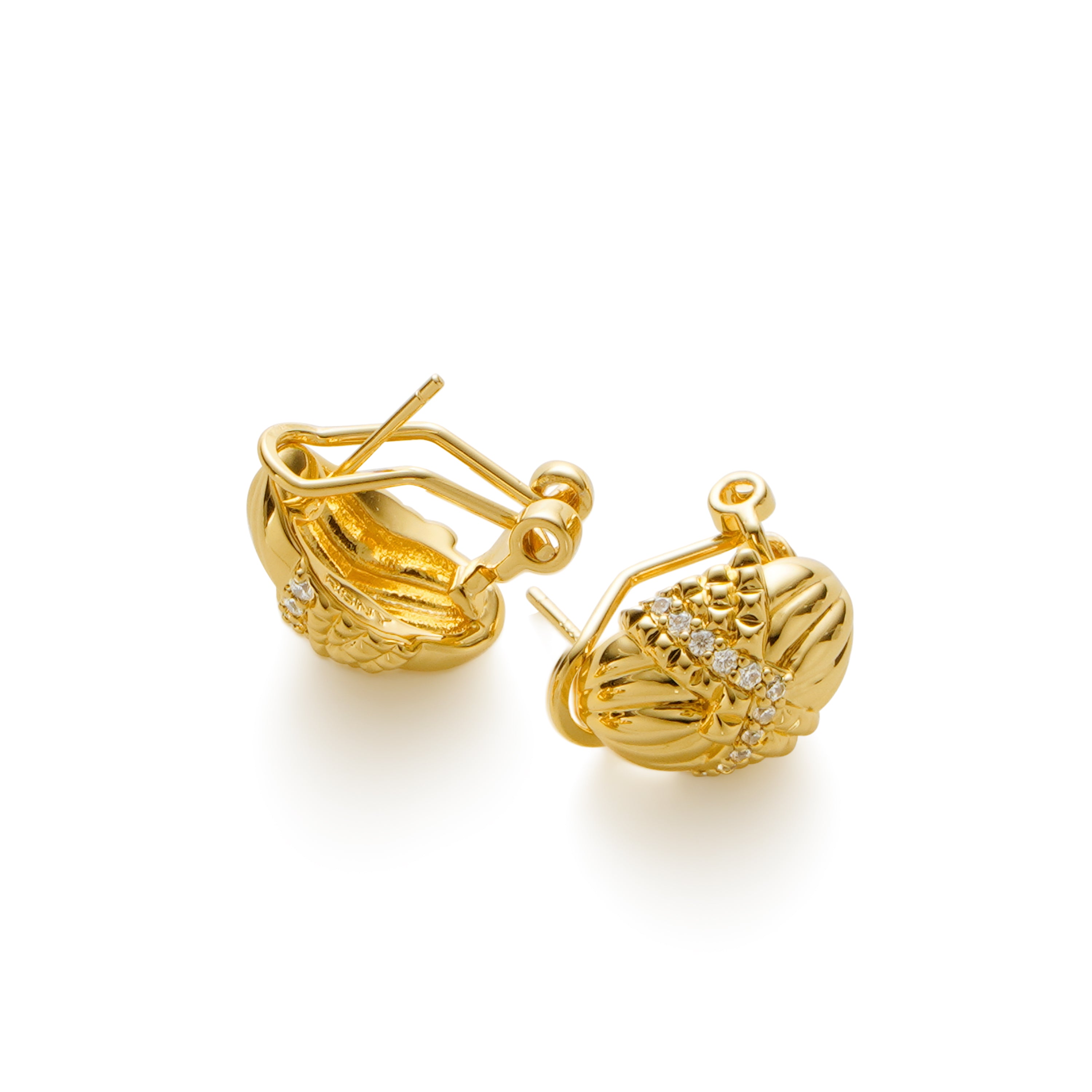 RSNY Roman Styling Earrings - RSNY R2122B 铜镀金/银耳针 约12*17*18mm 钻石纹设计元素/交错环几何造型/纯手工精雕工艺/高韧性弹簧耳扣