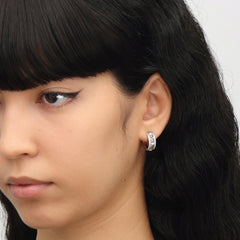 RSNY diamond pattern earrings - RSNY R2098A Copper Rhodium Plated/Tremella Needle Size: 7 * 15 * 16mm diamond-grade delicate cut/three-quarter-circle earrings/pure hand-set skills/exquisite detail processing