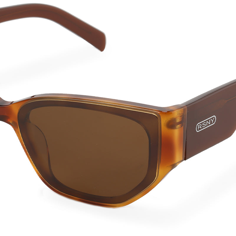 RSNY Grande SQUARE Sunglasses - RSNY ·MJ0013B · Plate/nylon lenses · Frame width 145.3mm/temple length 145mm Lens width 62.5mm/height 42.5mm · Unisex flat embedded square frame design/0 touch metal logo/widened temple to wear more comfortable/light brown color frame and dark brown temple gradual change color scheme