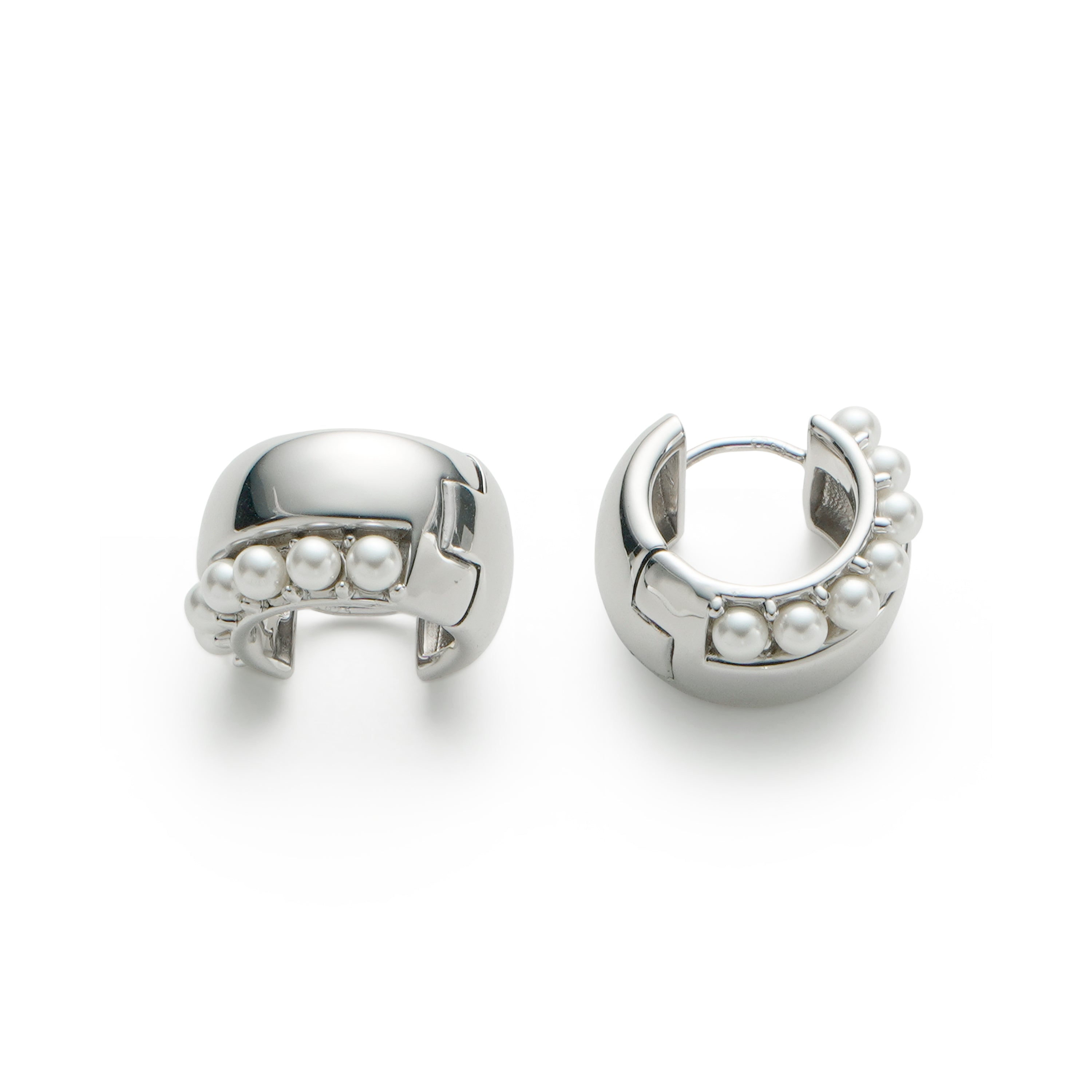 RSNY double pearl earrings - RSNY R2170A 铜镀铑/银耳针 约19*19*11mm 圆环型设计元素/时尚感几何造型/优选精品级贝珠/精致感细节处理