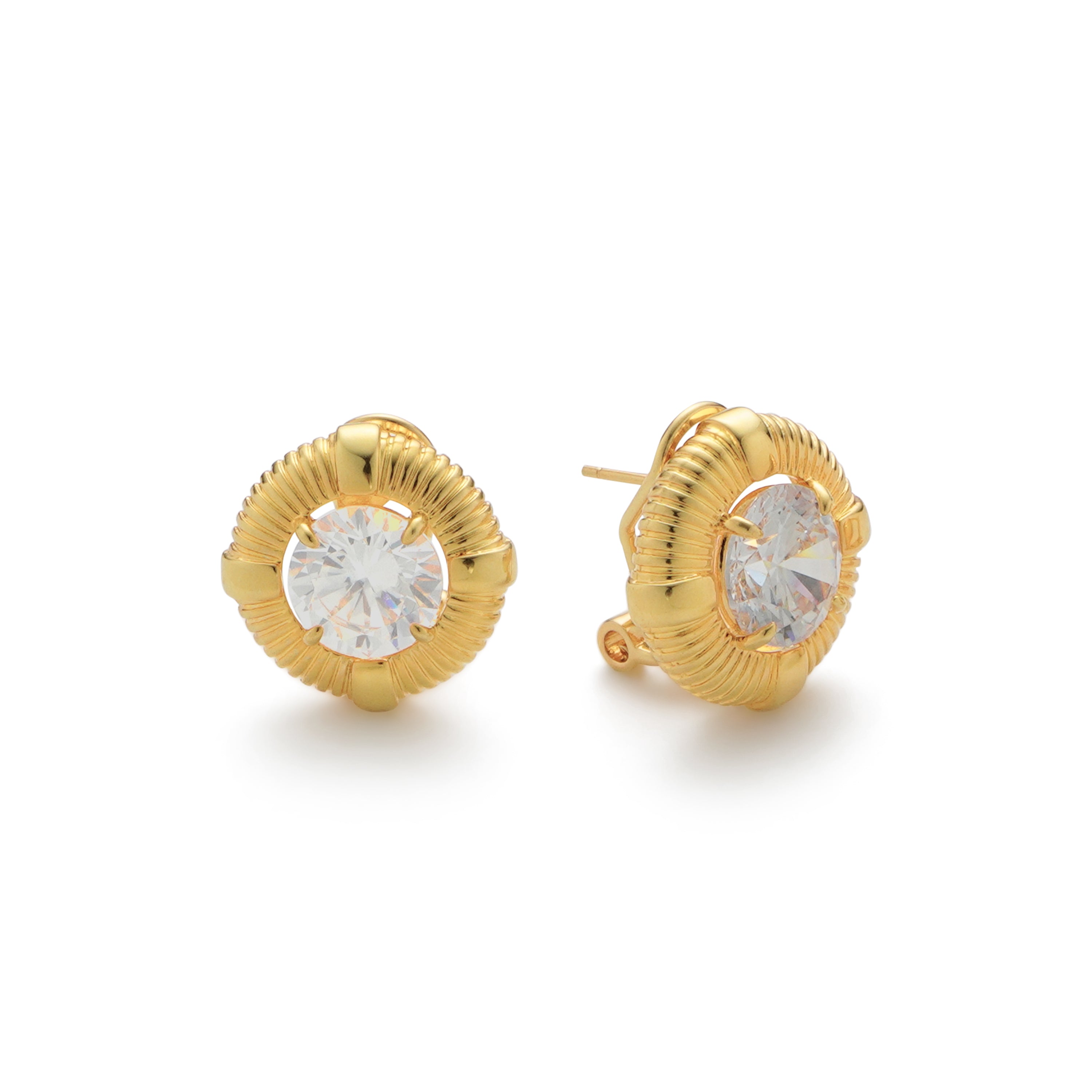RSNY Roman Styling Earrings - RSNY R2118B 铜镀金/银耳针 约18*18*7mm 时尚绕圈纹设计/时尚感几何造型/精选优质仿钻石/高韧性弹簧耳扣