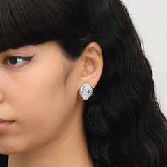 RSNY Roman Styling Earrings - RSNY R2121A 铜镀铑/银耳针 约17*20*7mm 时尚绕圈纹设计/时尚感几何造型/精选优质仿钻石/高韧性弹簧耳扣