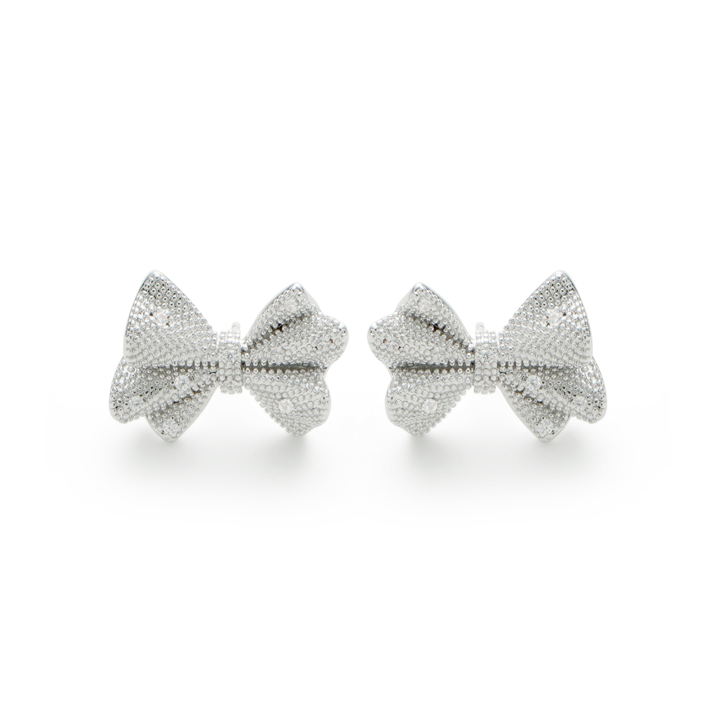 RSNY shiny bow stud earrings - RSNY R2183A 铜镀铑/银耳针 约22*16*6mm 波纹感设计元素/蝴蝶结立体造型/纯手工精雕工艺/精致感细节处理