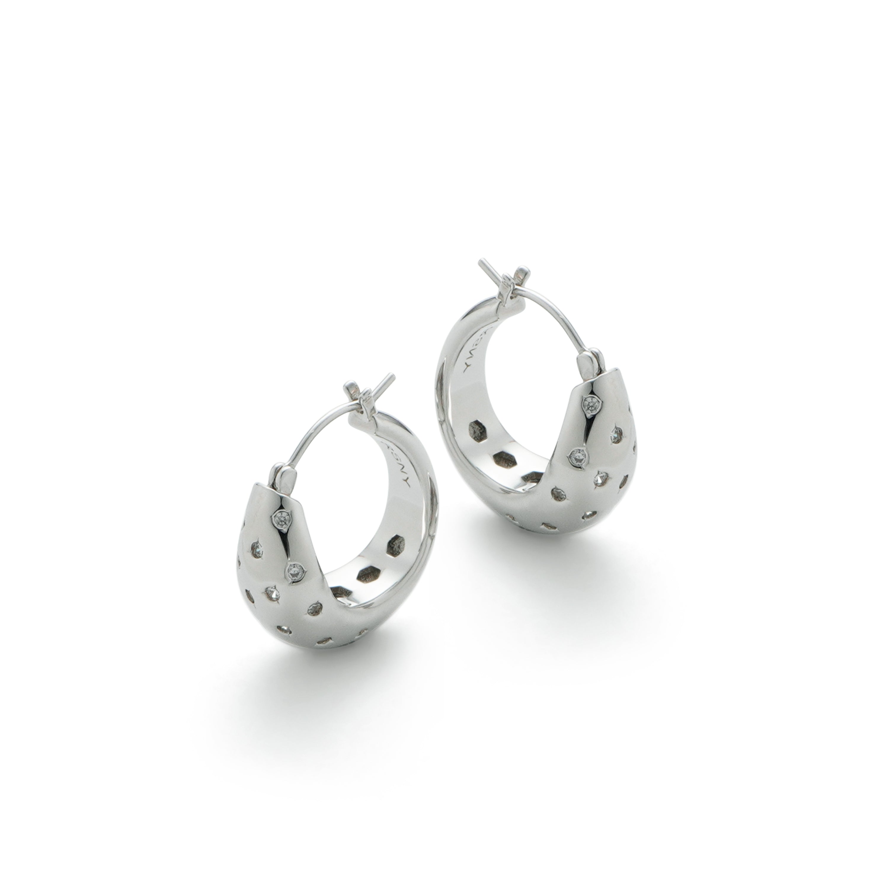 RSNY simple line earrings - RSNY R2123A 铜镀铑/银耳针 约10*21*21mm 立体感几何设计/镜面级精工抛光/精选优质仿钻石/纯银高品质耳针
