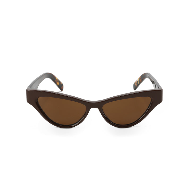 RSNY Dazzling SHARP Cat eye sunglasses - RSNY ·MJ0016B · Plate/nylon lenses · Frame width 145.3mm/temple length 145mm undefined · Unisex shining triangular cat eye design/0 touch metal logo/black frame and brown amber texture color scheme