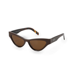 RSNY Dazzling SHARP Cat eye sunglasses - RSNY ·MJ0016B · Plate/nylon lenses · Frame width 145.3mm/temple length 145mm undefined · Unisex shining triangular cat eye design/0 touch metal logo/black frame and brown amber texture color scheme