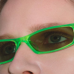 RSNY NP Sharp Blade Sunglasses - RSNY ·MJ0006D · Plate/nylon lenses · Frame width 145mm/temple length 145mm · Lens width 56mm/height 26mm · Unisex blade with extremely narrow frame design/0 touch metal logo/darling of fashion circle spire people/70 degree transparent fluorescent green