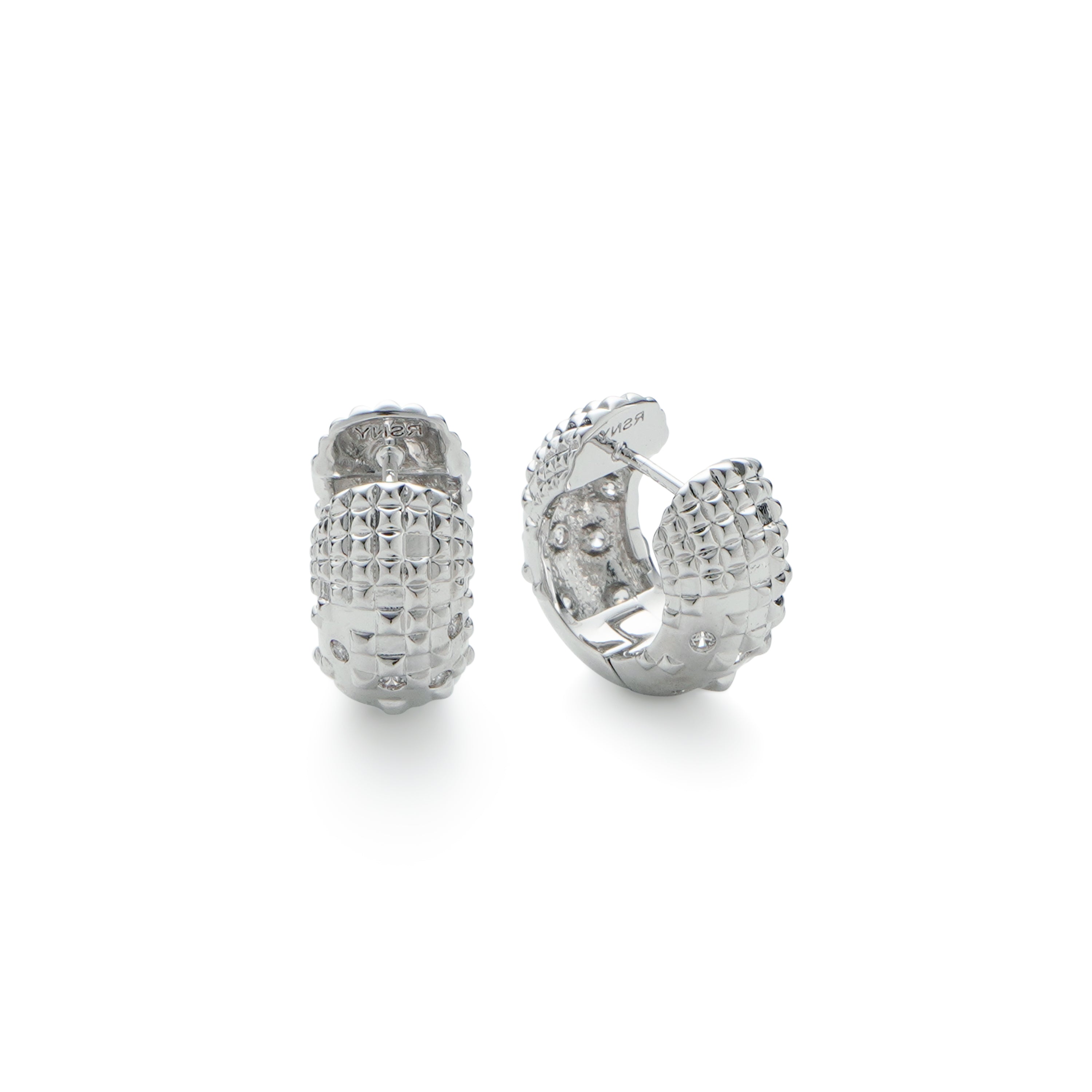 RSNY Diamond Textured Earrings - RSNY R2140A 铜镀铑/银耳针 约8*16*17mm 钻石纹设计元素/时尚感几何造型/镜面级精工抛光/纯银高品质耳针