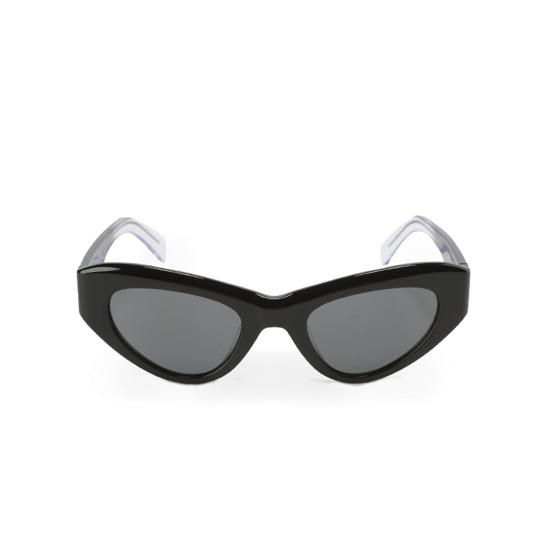 RSNY Dazzling SOFT Cat Eye Sunglasses - RSNY ·MJ0011A · Plate/nylon lenses · Frame width 145.7mm/temple length 145mm · Lens width 50mm/height 36.5mm · Unisex triangle cat glasses frame design/0 touch metal logo/widened temple is more comfortable to wear/black transparent color gradient effect temple