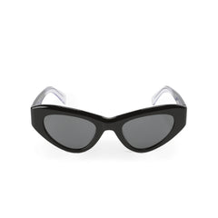 RSNY Dazzling SOFT Cat Eye Sunglasses - RSNY ·MJ0011A · Plate/nylon lenses · Frame width 145.7mm/temple length 145mm · Lens width 50mm/height 36.5mm · Unisex triangle cat glasses frame design/0 touch metal logo/widened temple is more comfortable to wear/black transparent color gradient effect temple