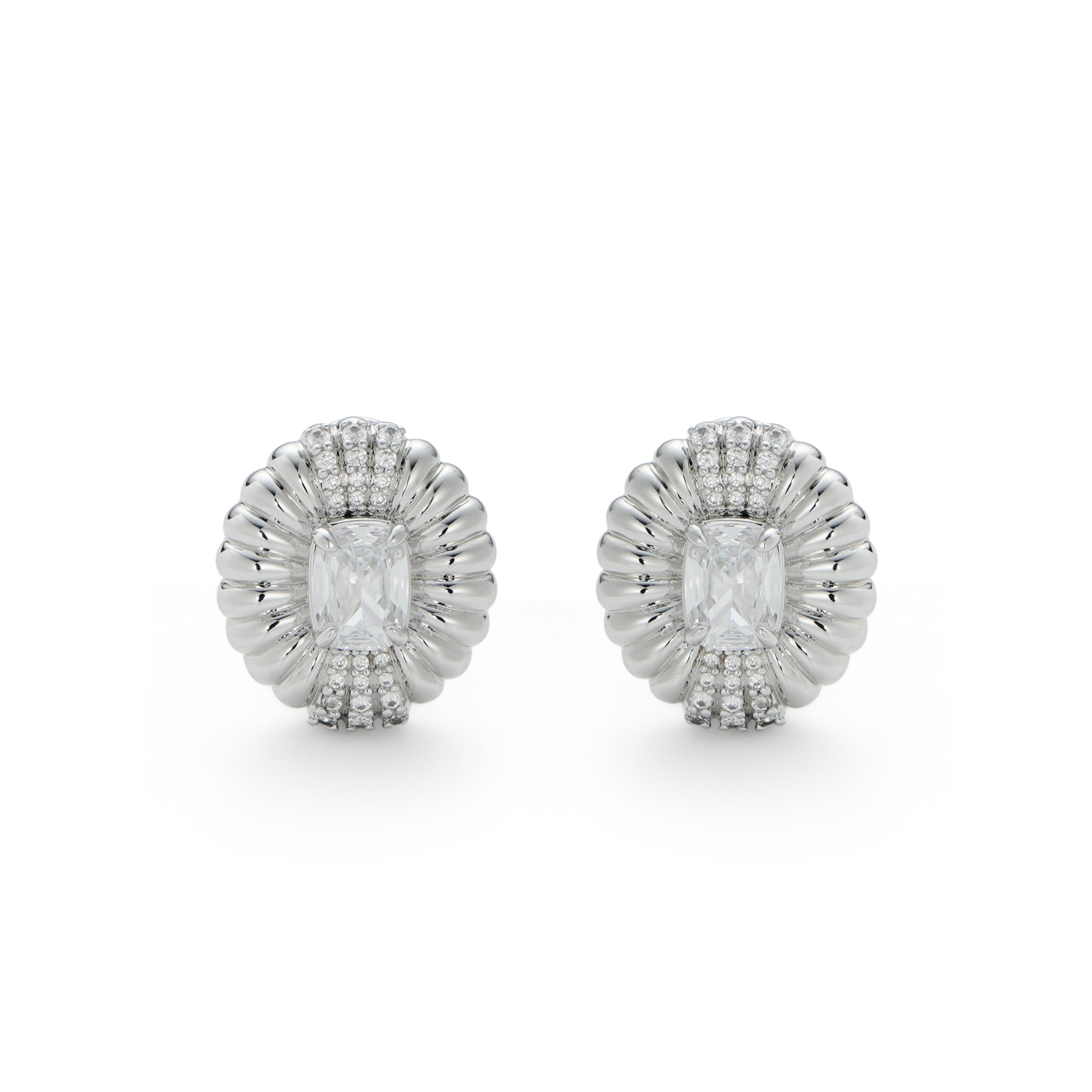 RSNY Roman Styling Earrings - RSNY R2121A 铜镀铑/银耳针 约17*20*7mm 时尚绕圈纹设计/时尚感几何造型/精选优质仿钻石/高韧性弹簧耳扣
