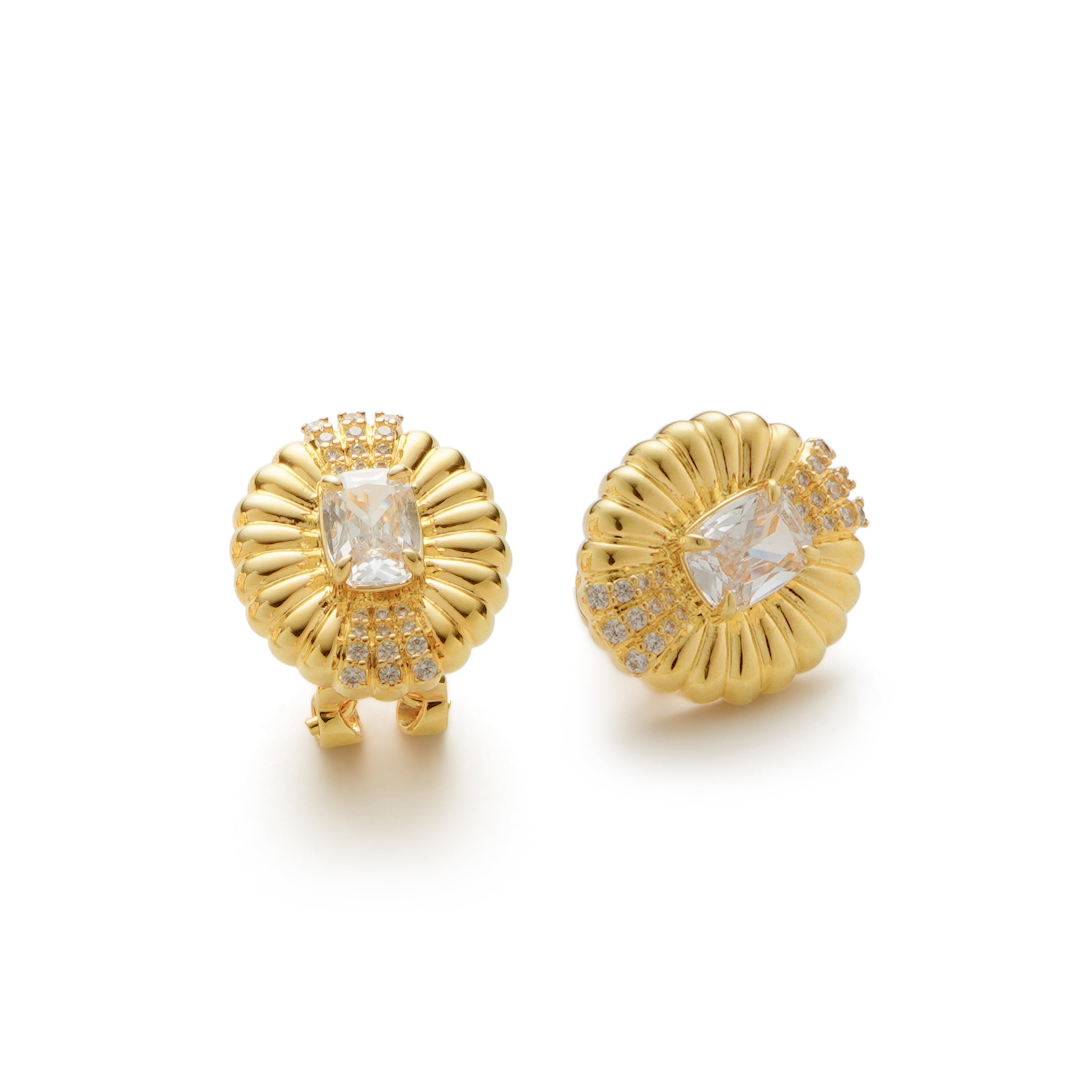 RSNY Roman Styling Earrings - RSNY R2121B 铜镀金/银耳针 约17*20*7mm 时尚绕圈纹设计/时尚感几何造型/精选优质仿钻石/高韧性弹簧耳扣