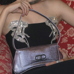 RSNY The Bridge Small Handbag - RSNY Bag body 260mm/115mm Shoulder strap 530mm/15mm First layer cowhide leather - lizard pattern/ELIZABETH technology leather blend fabric, stainless steel gold-plated brand decorative buckle