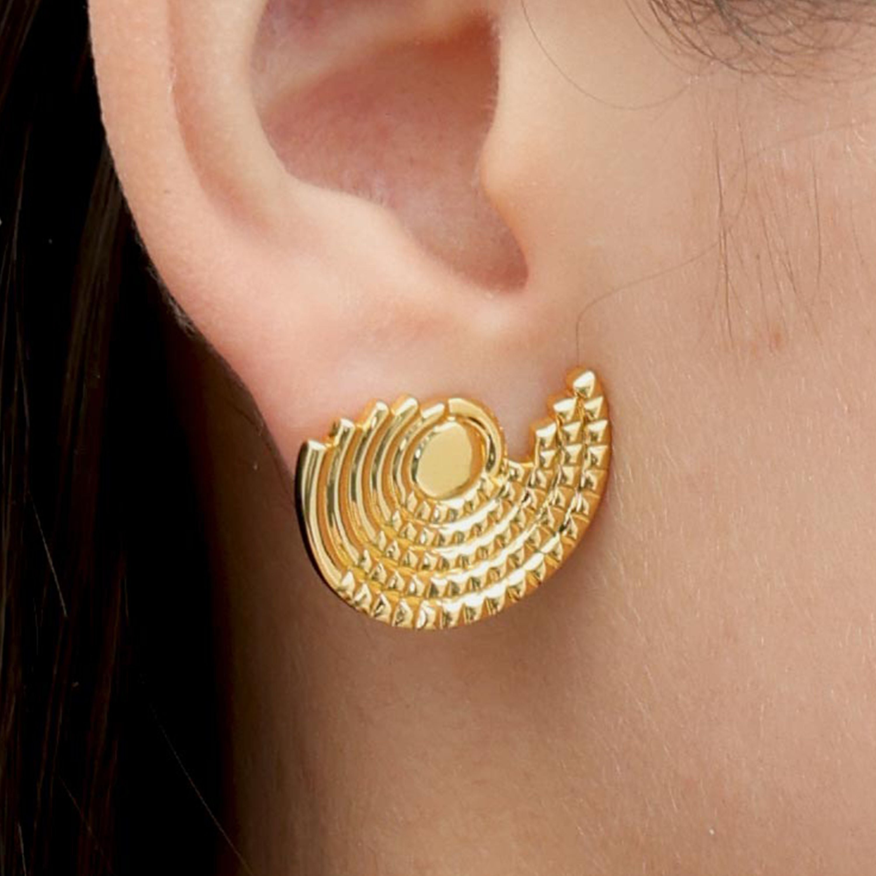 RSNY diamond pattern retro stud earrings - RSNY R2162B 铜镀金/银耳针 约24*18*3mm 钻石纹设计元素/半剖面几何造型/纯银高品质耳针/镜面级精工抛光