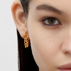 RSNY Double Wear Earring Chain - RSNY R2084B 铜镀金/银耳针约8*48*4mm 钻石纹设计元素/时尚绕圈纹设计/精致感细节处理/纯银高品质耳针