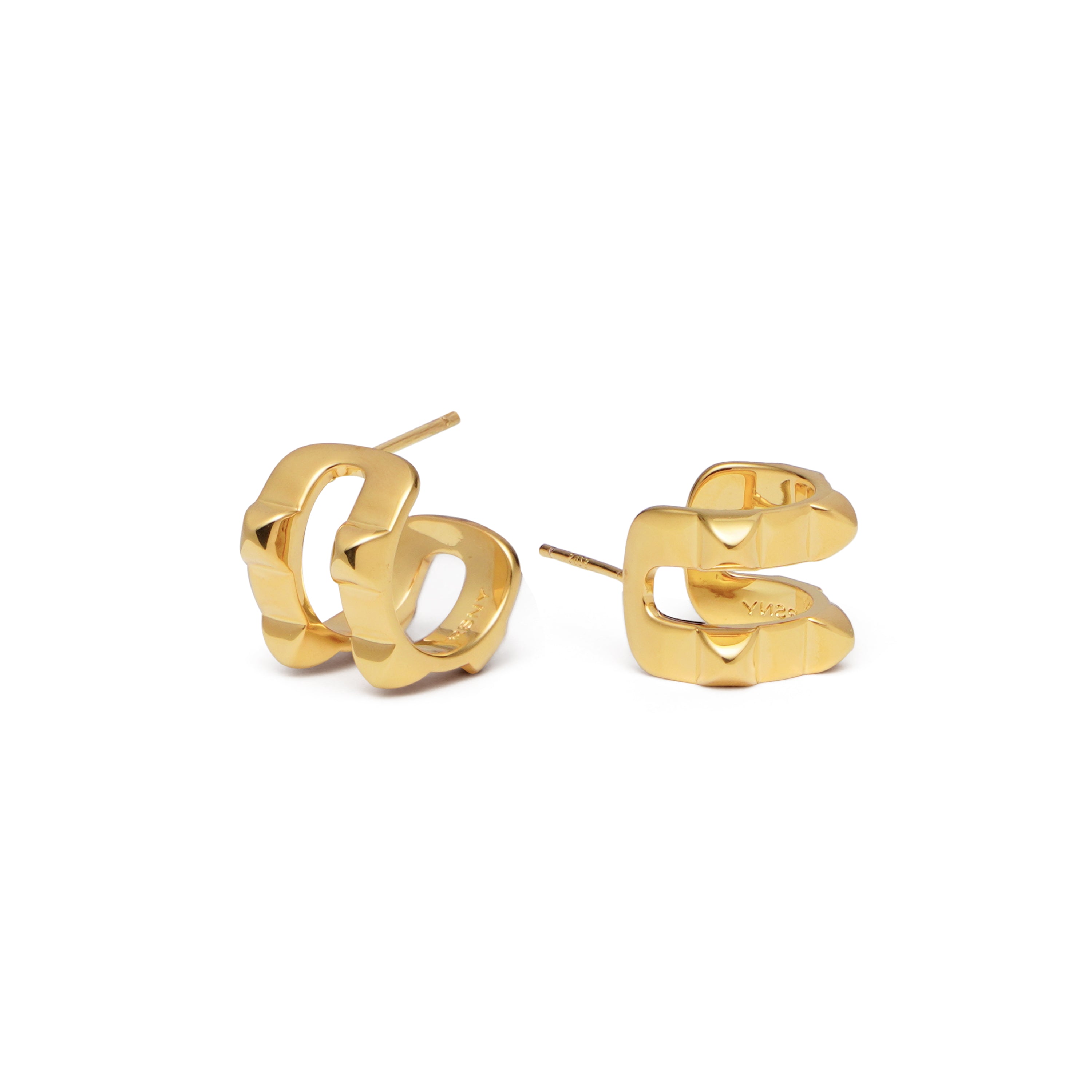 RSNY Diamond Textured Earrings - RSNY R2077B 铜镀金/银耳针 重量:7.2g 约14*12*17mm 钻石级精巧切面/精致感细节处理/时尚感几何造型/镜面级精工抛光/轻量化品牌工艺