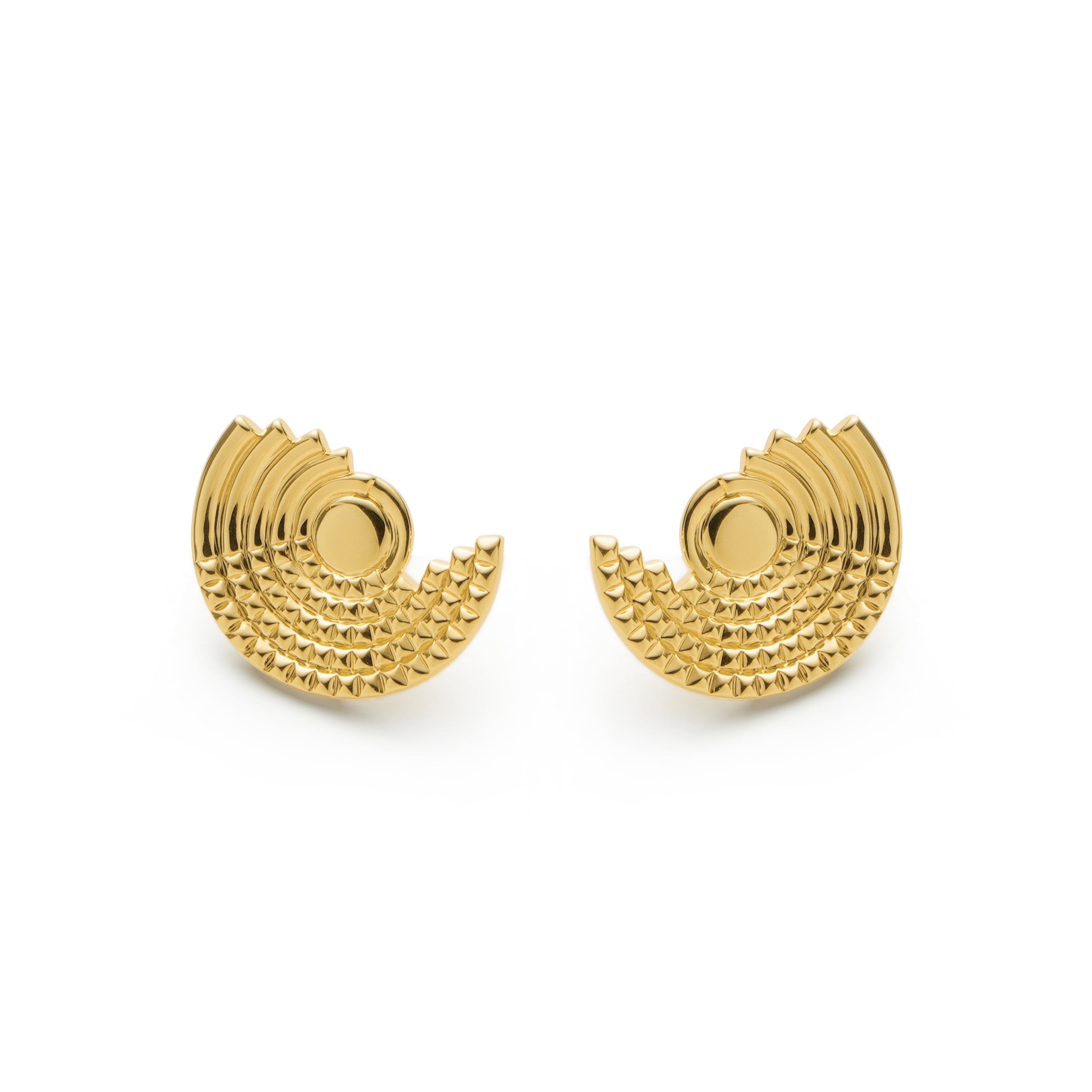 RSNY diamond pattern retro stud earrings - RSNY R2162B 铜镀金/银耳针 约24*18*3mm 钻石纹设计元素/半剖面几何造型/纯银高品质耳针/镜面级精工抛光