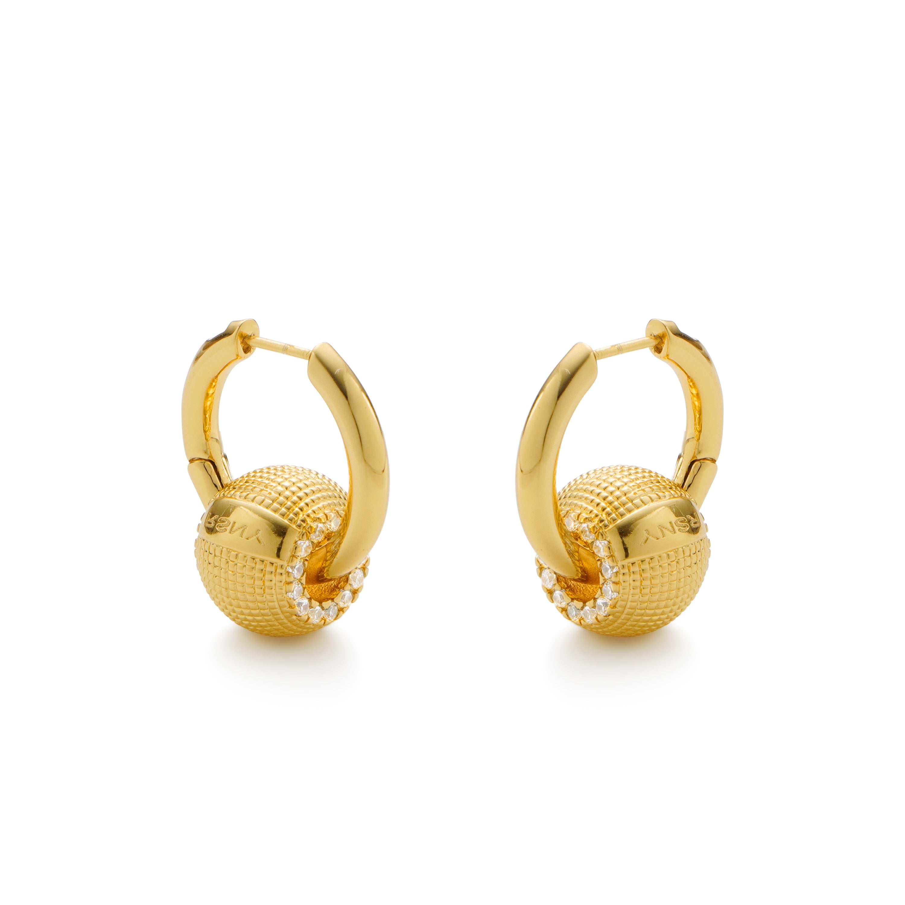RSNY Diamond Textured Earrings - RSNY R2157B 铜镀金/银耳针 约13*20*24mm 波点型设计元素/时尚感几何造型/纯银高品质耳针/精致感细节处理