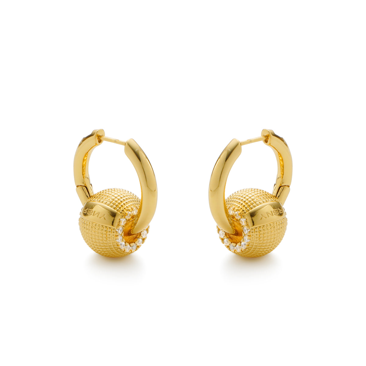RSNY Diamond Textured Earrings - RSNY R2157B 铜镀金/银耳针 约13*20*24mm 波点型设计元素/时尚感几何造型/纯银高品质耳针/精致感细节处理
