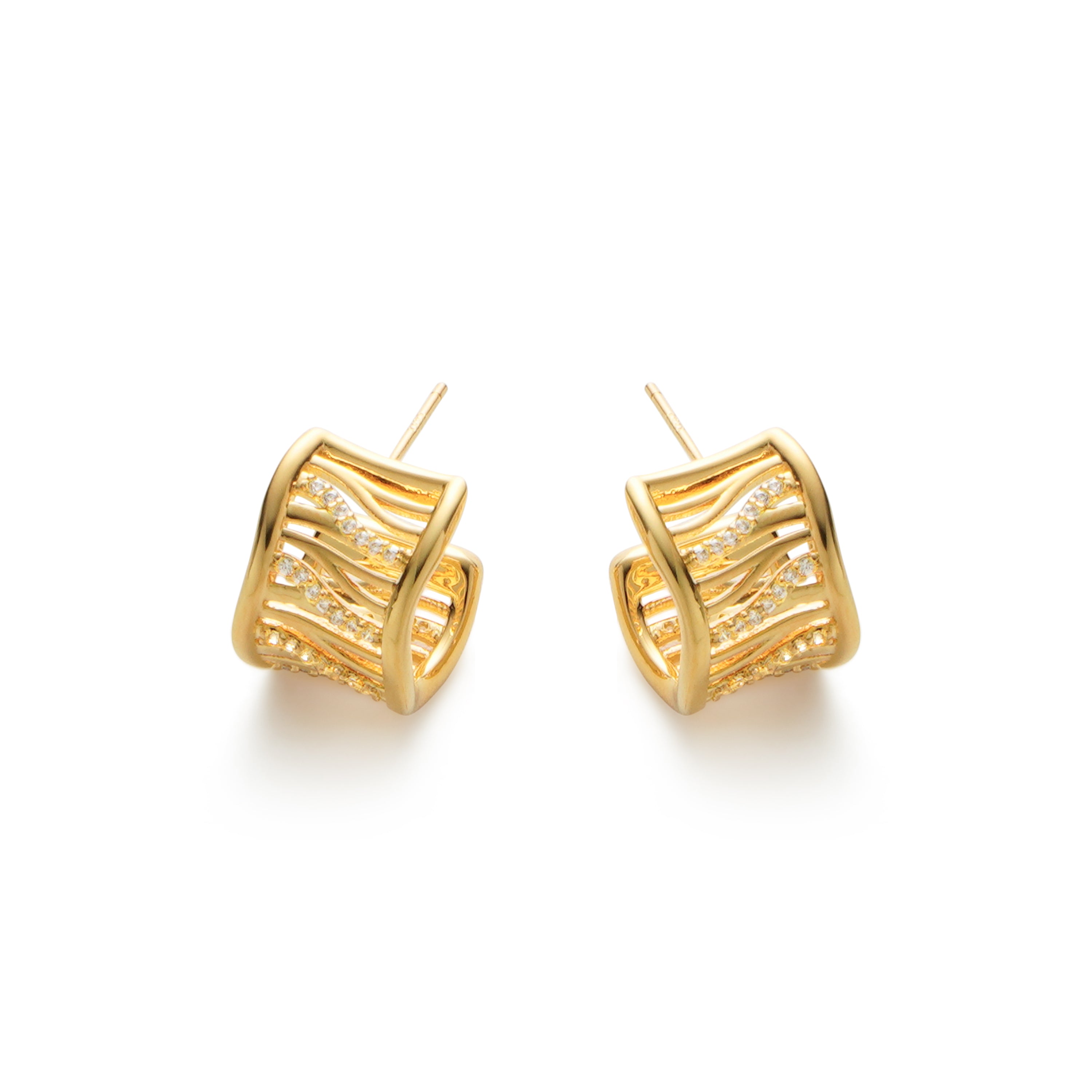 RSNY simple line earrings - RSNY R2124B 铜镀金/银耳针 约12*16*16mm 几何缠绕感元素/通勤款几何造型/镜面级精工抛光/轻量化品牌工艺