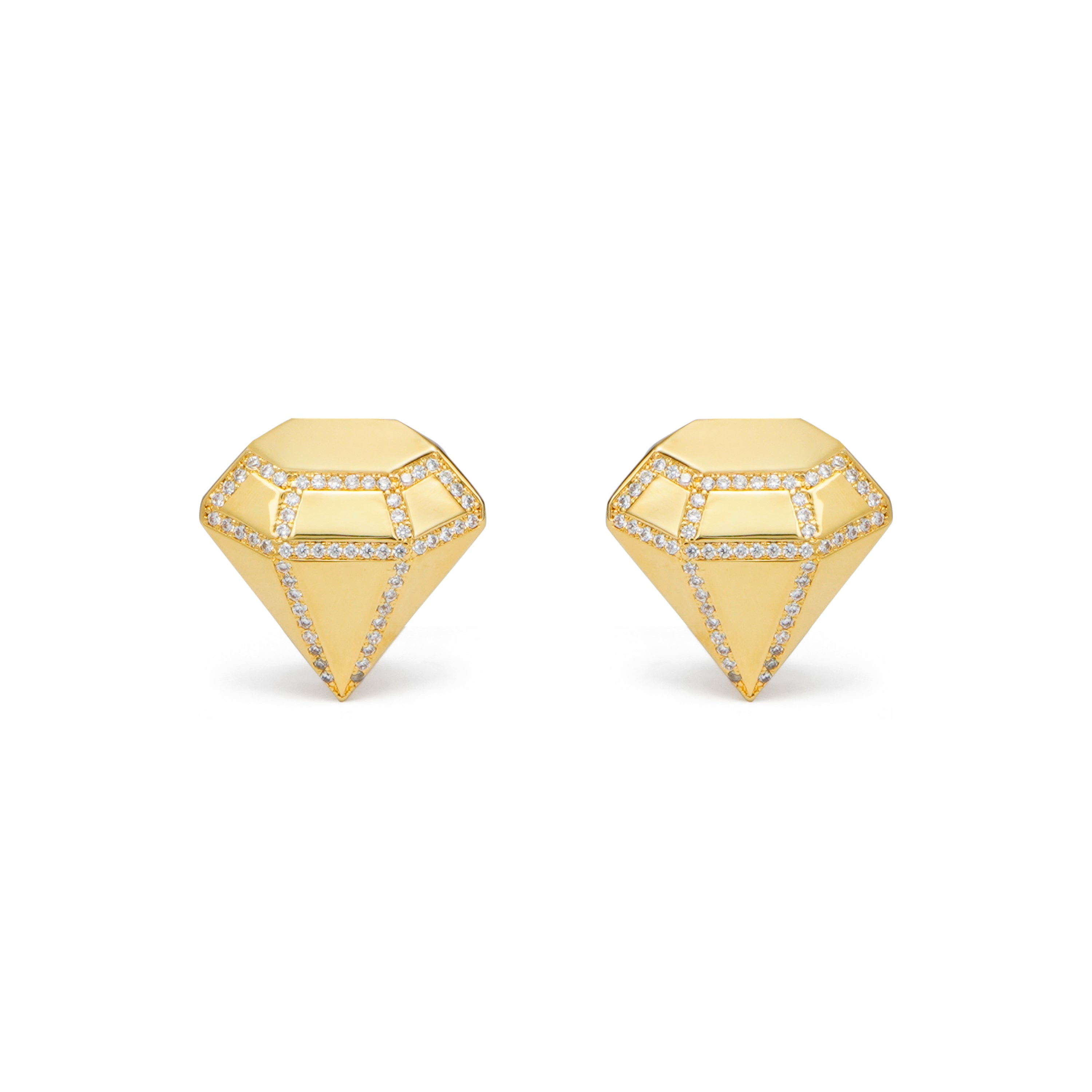 RSNY three-dimensional drill stud earrings - RSNY R2088B 铜镀金/S925银耳针/立方氧化锆 重量:7.8g 约20*5*20mm 钻石型设计元素/纯银高品质耳针/纯手工镶嵌技艺/镜面级精工抛光/轻量化品牌工艺