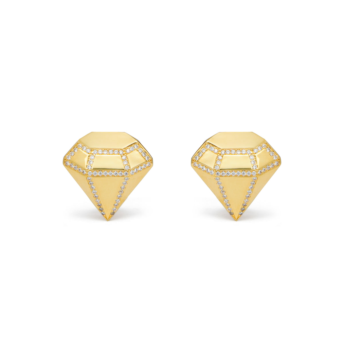 RSNY three-dimensional drill stud earrings - RSNY R2088B 铜镀金/S925银耳针/立方氧化锆 重量:7.8g 约20*5*20mm 钻石型设计元素/纯银高品质耳针/纯手工镶嵌技艺/镜面级精工抛光/轻量化品牌工艺