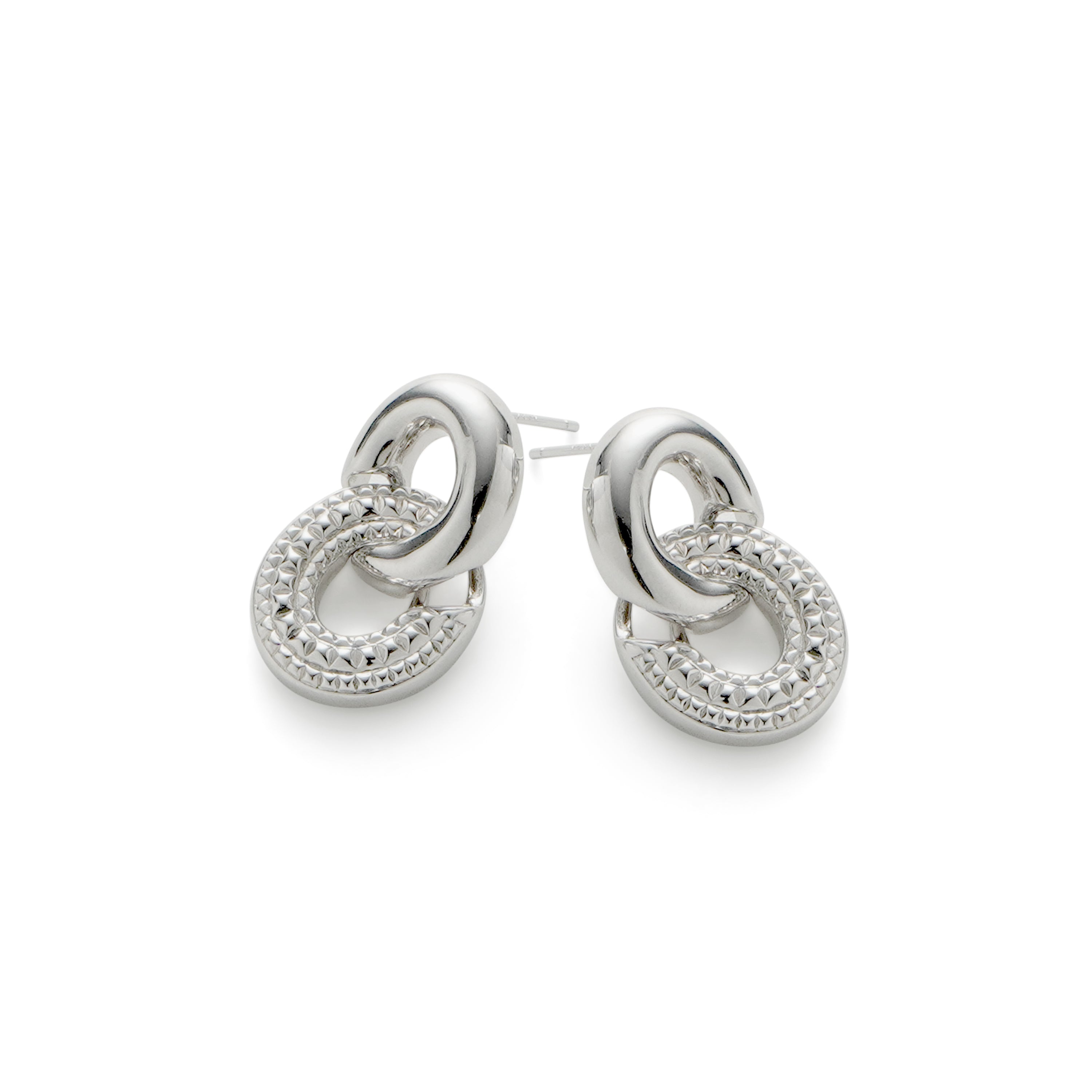 RSNY diamond pattern chain earrings - RSNY R2059A Copper Rhodium Plated/Tremella Needle Size: 15 * 25 * 4mm Diamond pattern design elements/sterling silver high-quality ear needles/staggered ring geometric shape/lightweight brand craftsmanship