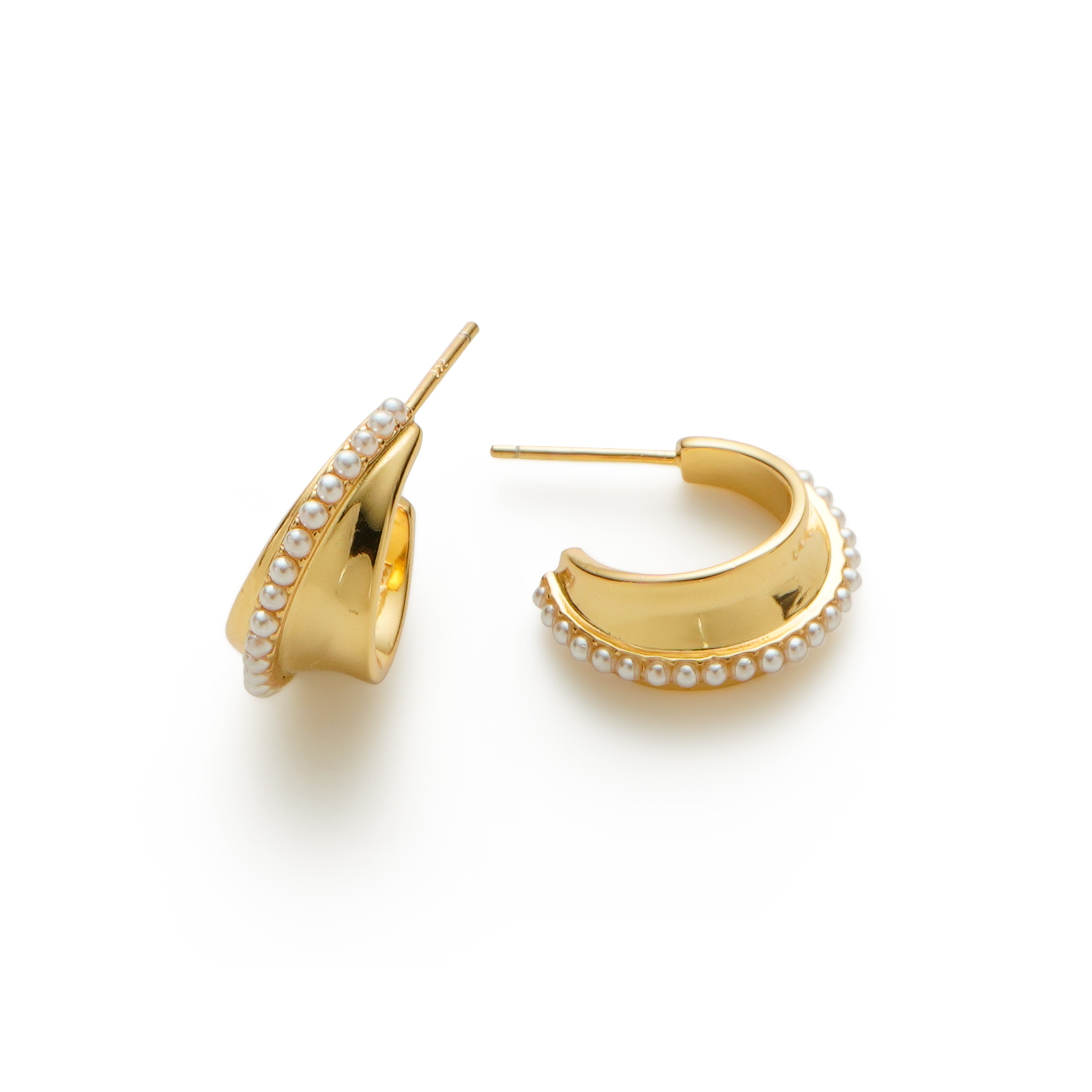 RSNY irregular shape earrings - RSNY R2172B 铜镀金/银耳针 约18*18*8mm 圆环型设计元素/时尚感几何造型/优选精品级贝珠/精致感细节处理
