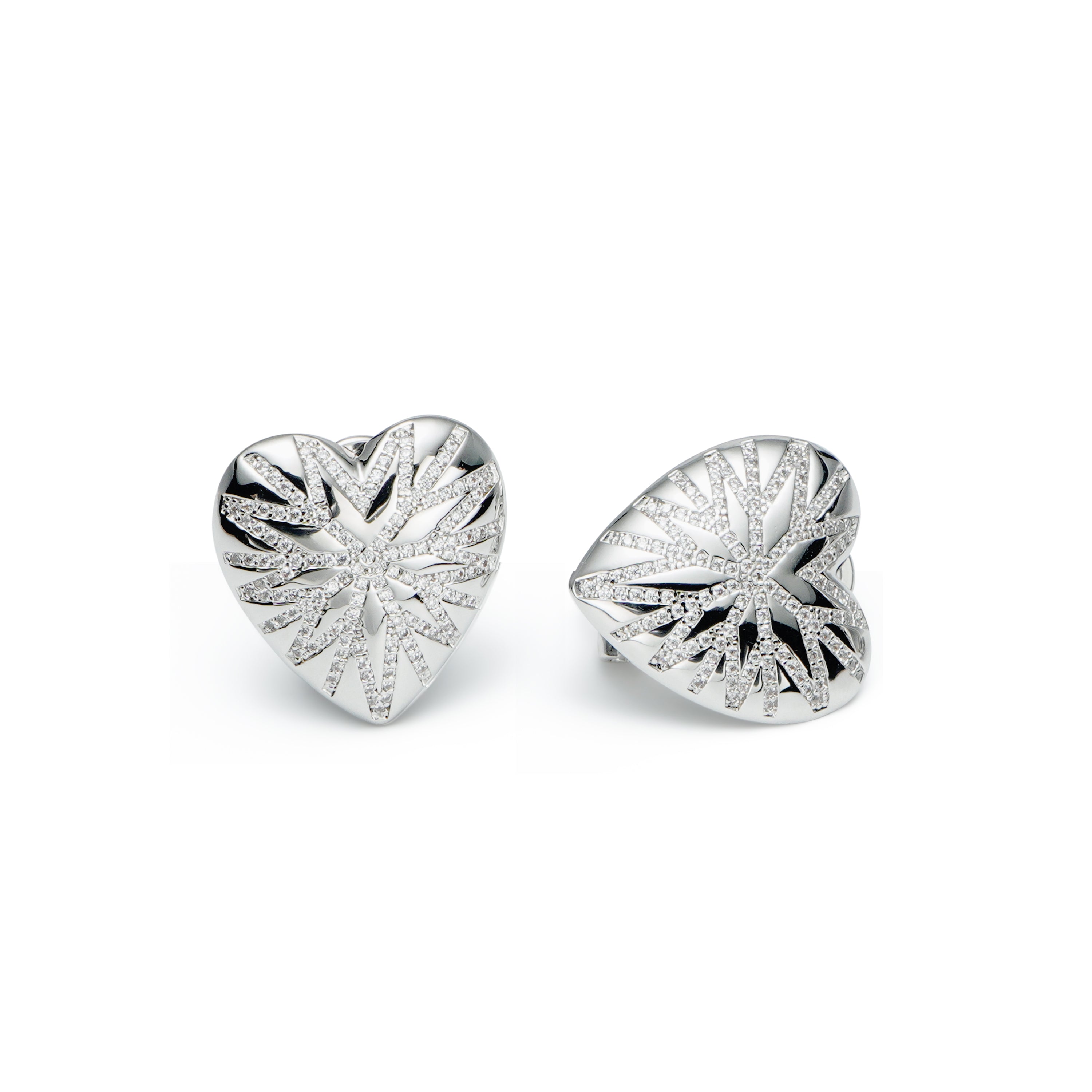 RSNY love diamond stud earrings - RSNY R2095A Copper Rhodium Plated/Tremella Needle Size: 20 * 21 * 3mm Love design elements/geometric section modeling/mirror-grade precision polishing/high toughness spring ear buckle