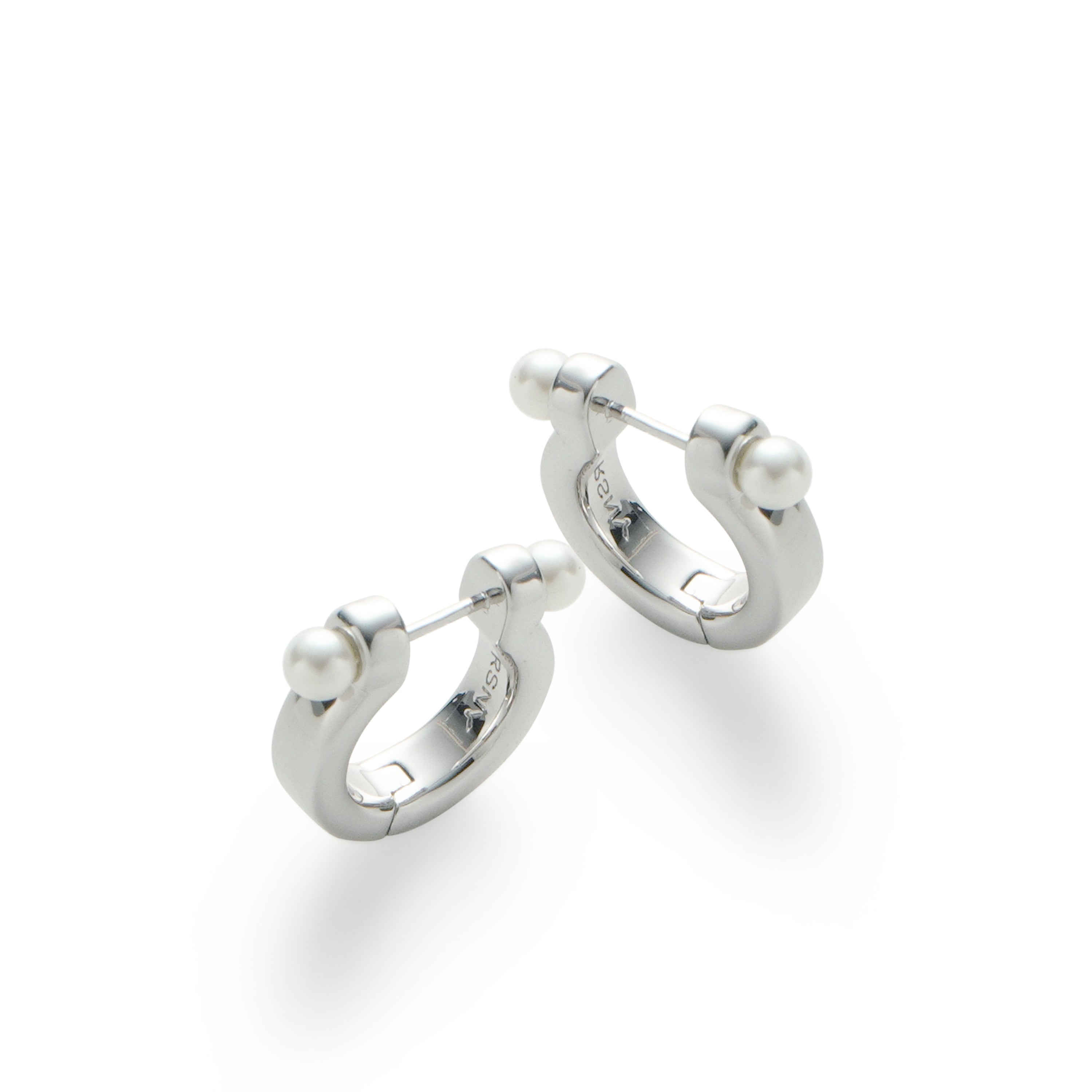 RSNY simple pearl earrings - RSNY R2110A 铜镀铑/银耳针 约5*18*20mm 通勤款几何造型/优选精品级贝珠/微厚重精巧质感/镜面级精工抛光
