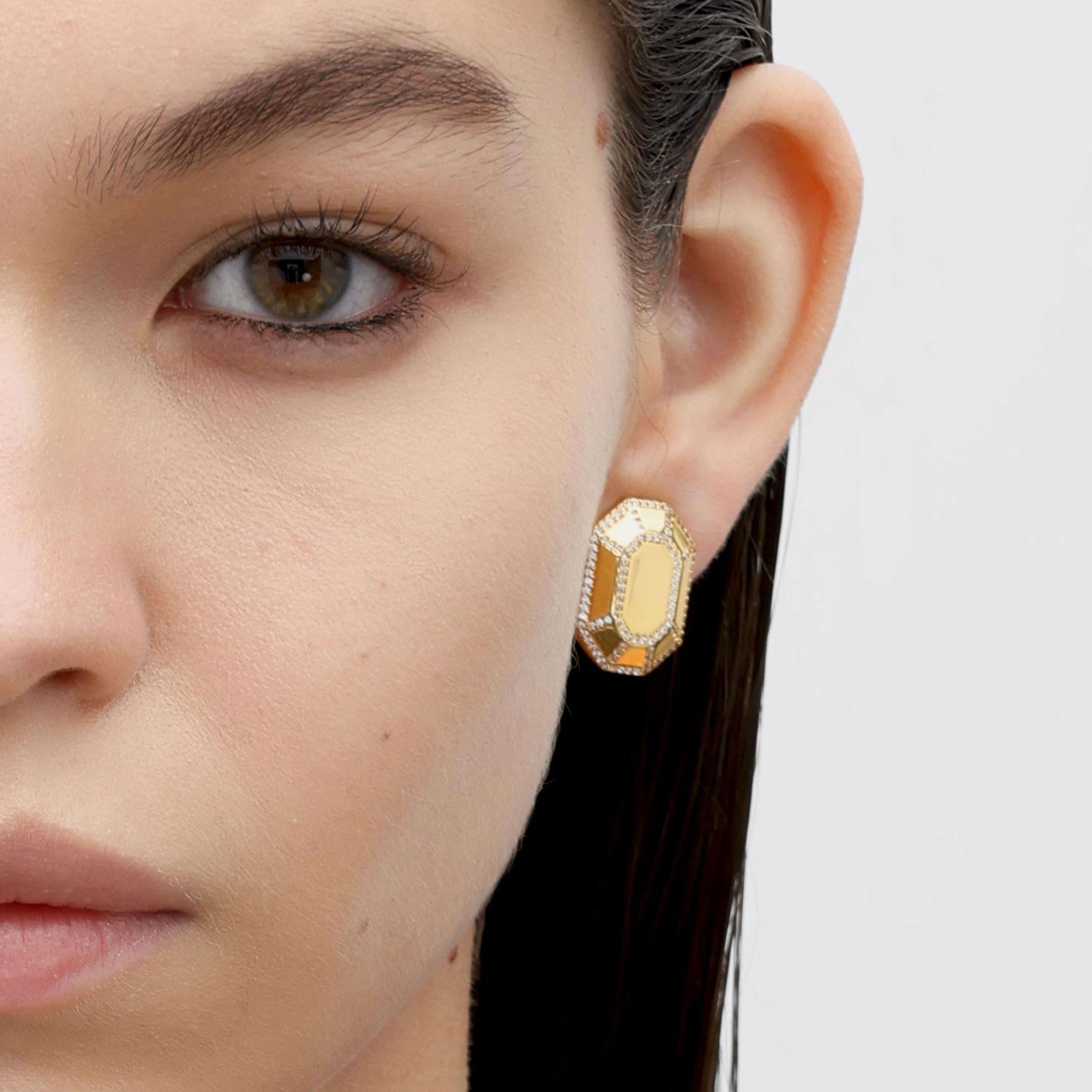 RSNY Redeen Styling Earrings - RSNY R2100B 铜镀金/银耳针 约14*20*4mm 钻石级精巧切面/镜面级精工抛光/纯手工镶嵌技艺/精致感细节处理