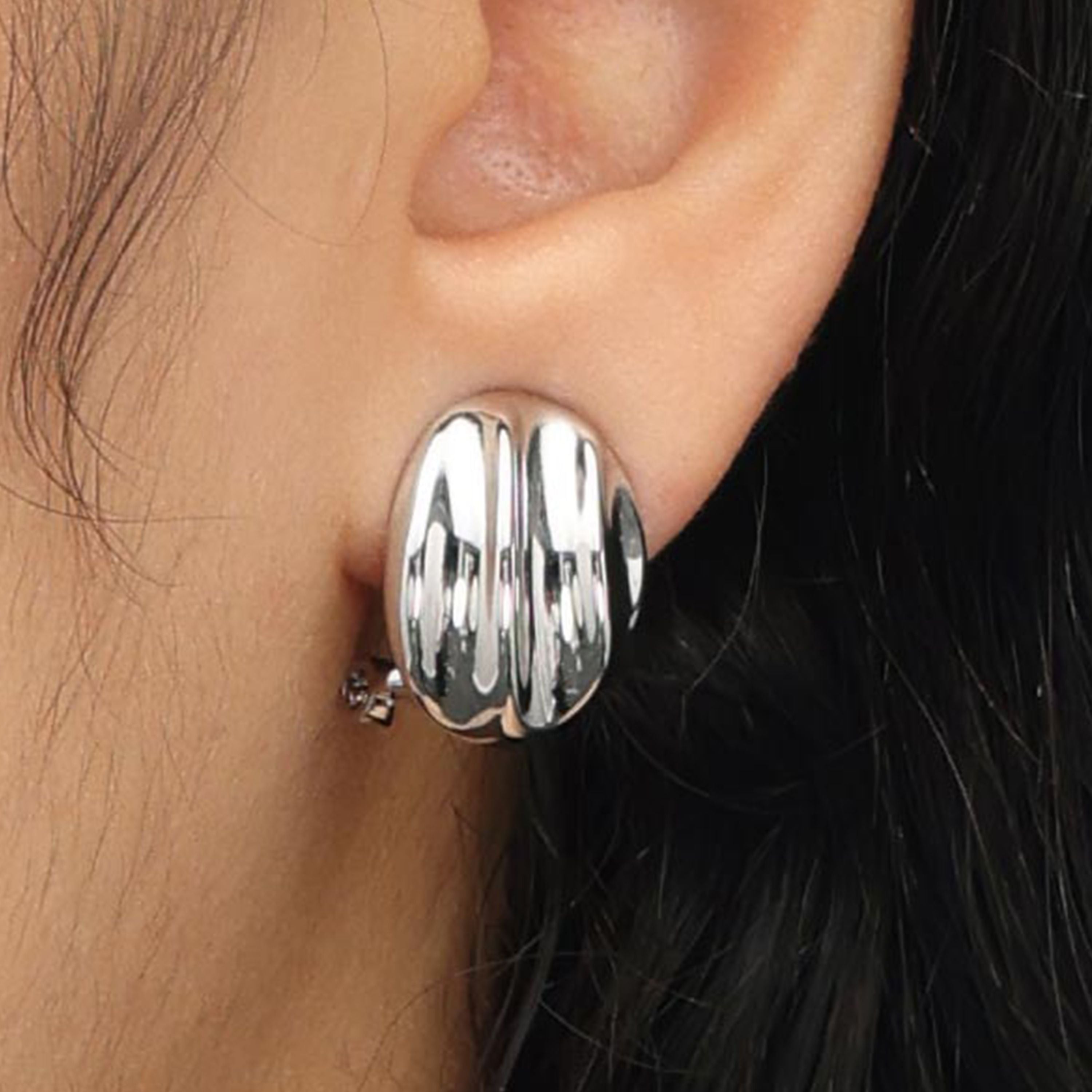 RSNY simple Roman stud earrings - RSNY R2125A 铜镀铑/银耳针 约15*19*5mm 几何感切面造型/几何缠绕感元素/镜面级精工抛光/微厚重精巧质感