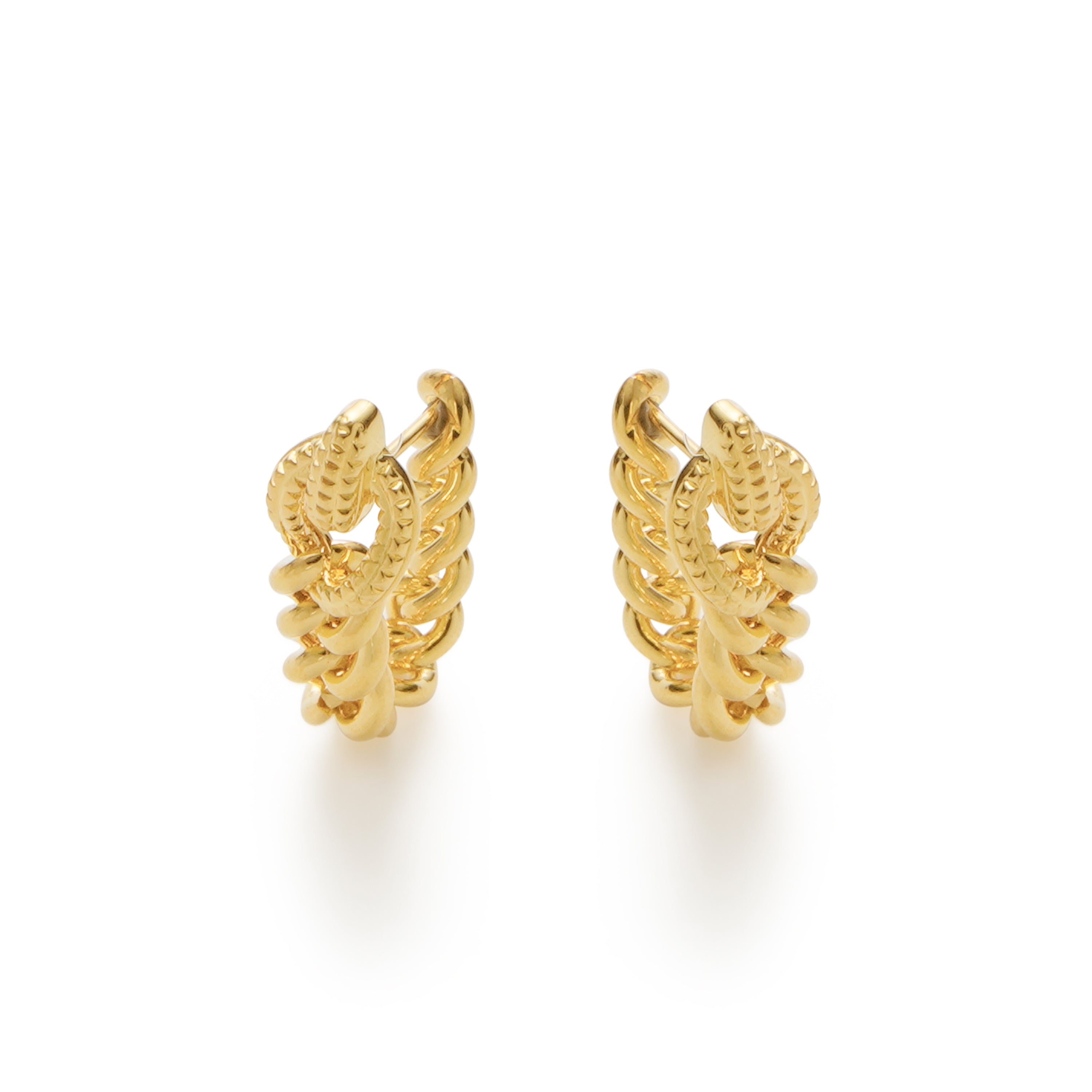 RSNY Double Wear Earring Chain - RSNY R2084B 铜镀金/银耳针约8*48*4mm 钻石纹设计元素/时尚绕圈纹设计/精致感细节处理/纯银高品质耳针