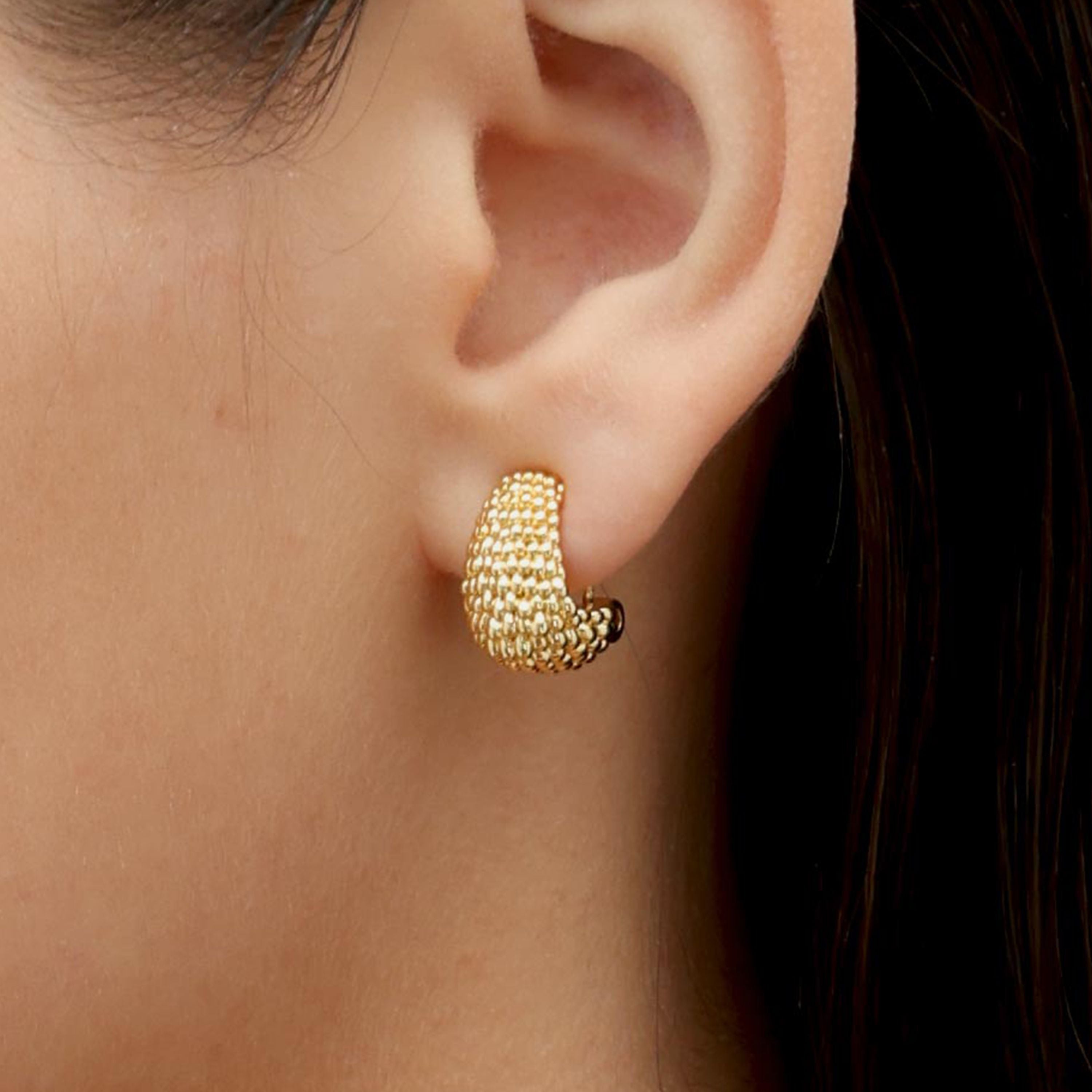 RSNY Roman style earrings - RSNY R2136B 铜镀金/银耳针 约10*17*14mm 钻石纹设计元素/时尚感几何造型/轻量化品牌工艺/高韧性弹簧耳扣