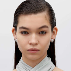 RSNY Roman Styling Earrings - RSNY R2122A 铜镀铑/银耳针 约12*17*18mm 钻石纹设计元素/交错环几何造型/纯手工精雕工艺/高韧性弹簧耳扣
