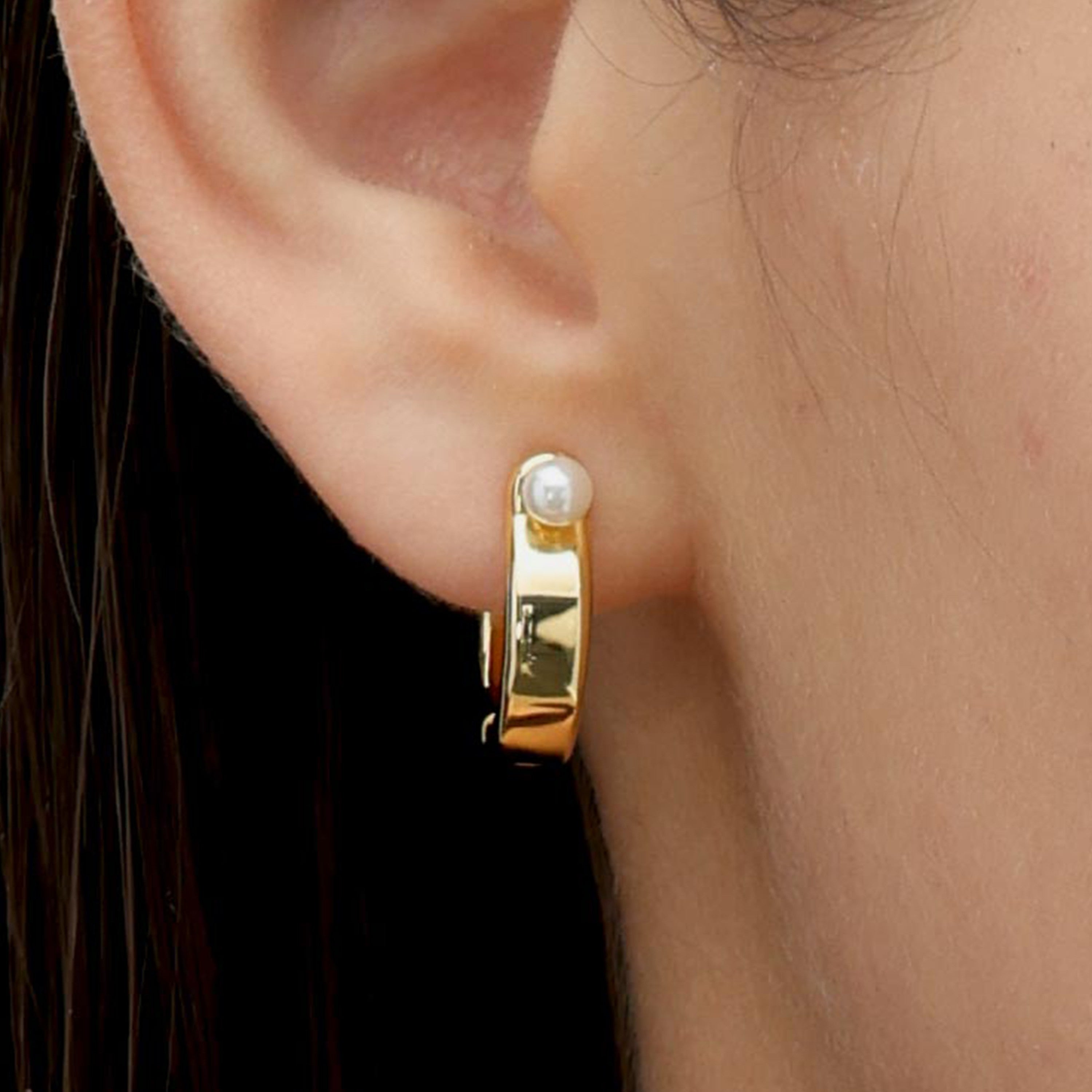 RSNY simple pearl earrings - RSNY R2110B 铜镀金/银耳针 约5*18*20mm 通勤款几何造型/优选精品级贝珠/微厚重精巧质感/镜面级精工抛光