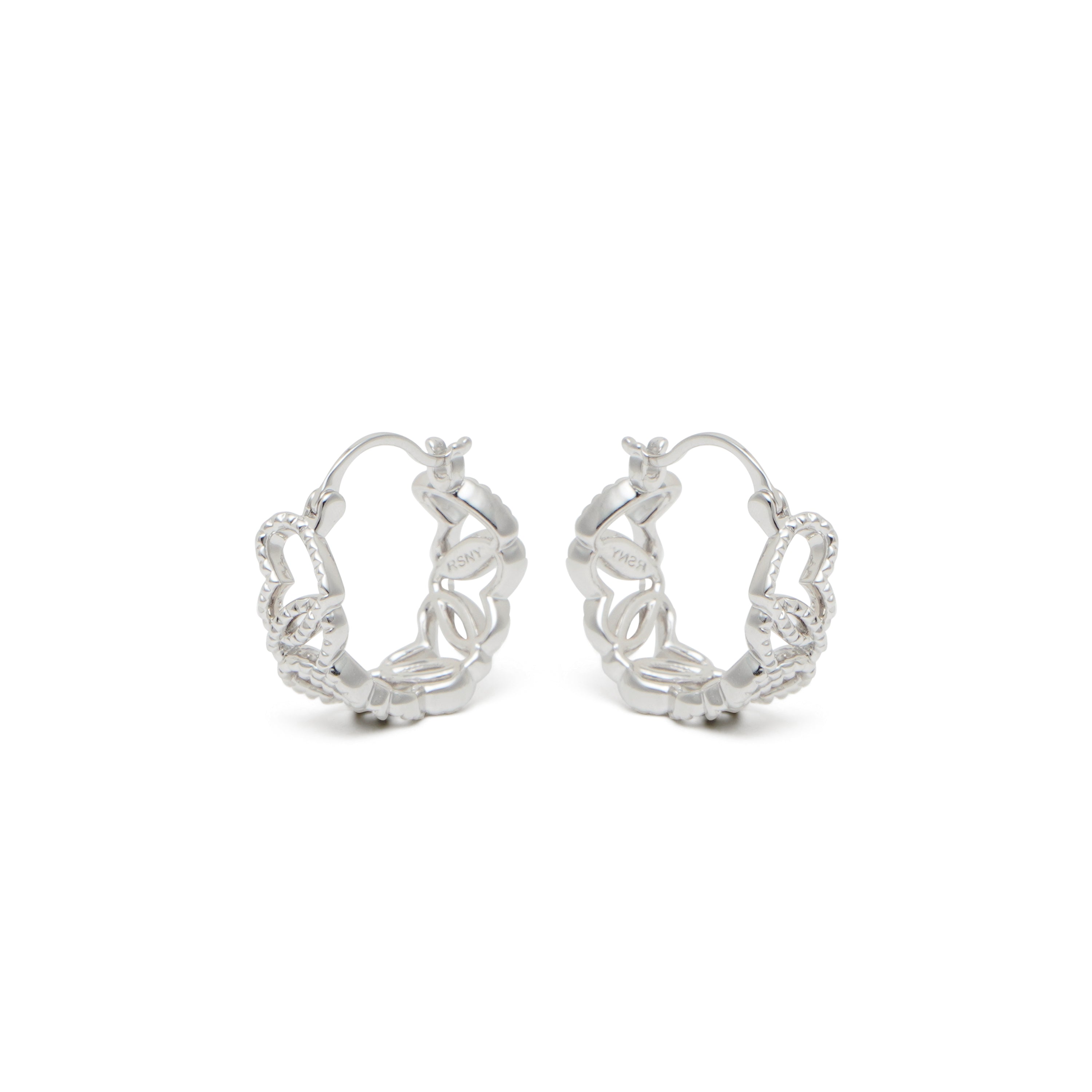 RSNY Diamond Textured Love Earrings - RSNY R2066A Copper Rhodium Plated/S925 Tremella Needle Weight: 5.5g Size: 18 * 7 * 20mm Diamond pattern love elements/lightweight hollowing process/pure hand inlay skills/mirror-level precision polishing