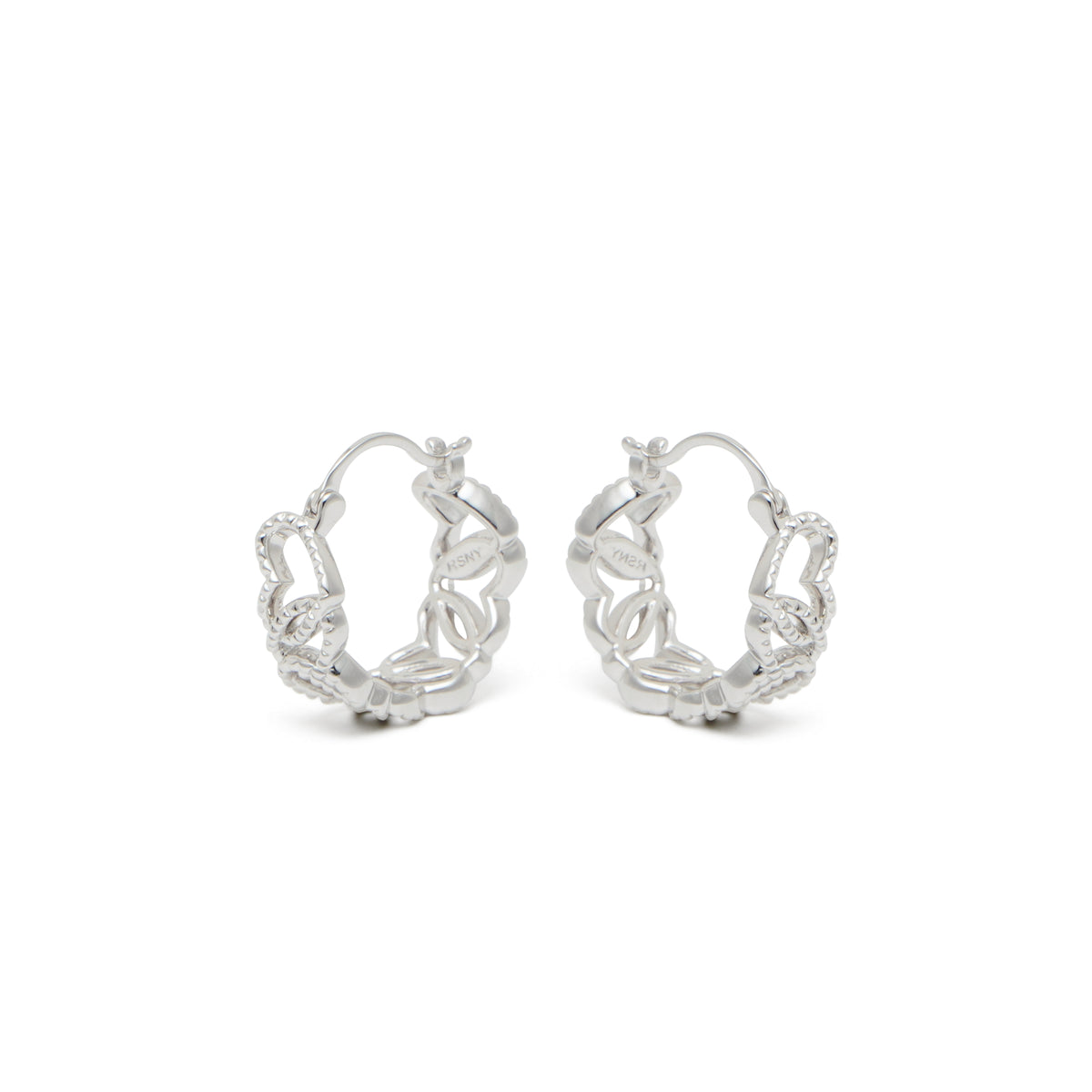 RSNY Diamond Textured Love Earrings - RSNY R2066A Copper Rhodium Plated/S925 Tremella Needle Weight: 5.5g Size: 18 * 7 * 20mm Diamond pattern love elements/lightweight hollowing process/pure hand inlay skills/mirror-level precision polishing