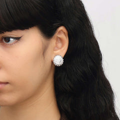 RSNY round diamond stud earrings - RSNY R2099A 铜镀铑/银耳针 约18*18*3mm 几何感切面造型/镜面级精工抛光/纯手工镶嵌技艺/高韧性弹簧耳扣