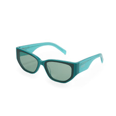 RSNY Grande SQUARE Sunglasses - RSNY ·MJ0013C · Plate/nylon lenses · Frame width 145.3mm/temple length 145mm Lens width 62.5mm/height 42.5mm · Unisex flat embedded square frame design/0 touch metal logo/widened temple to wear more comfortable/lake blue frame and 50 degrees transparent blue temple gradual change color scheme