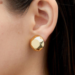 RSNY round diamond cut stud earrings - RSNY R2168B 铜镀金/银耳针 约20*20*7mm 钻石型设计元素/几何感切面造型/镜面级精工抛光/纯银高品质耳针