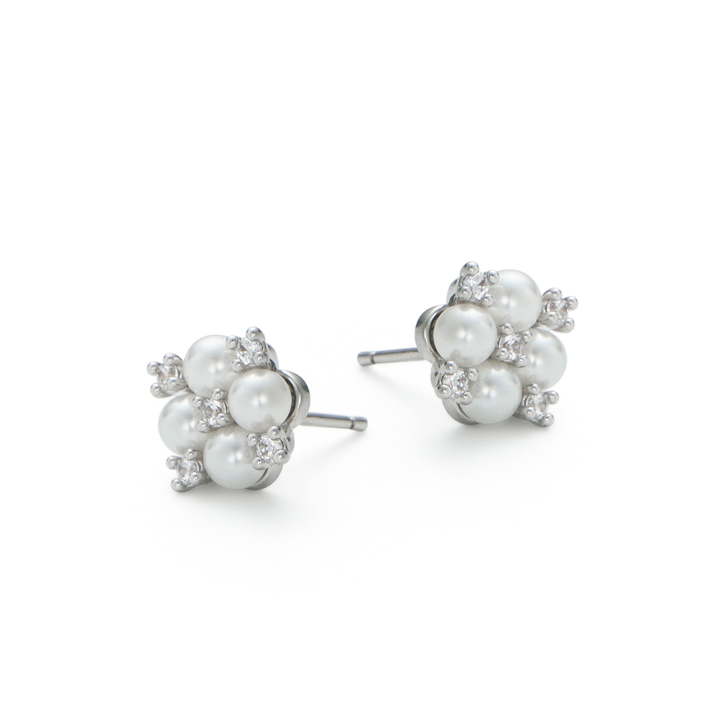RSNY simple pearl stud earrings - RSNY R2165A 铜镀铑/银耳针 约11*11*6mm 复古型设计元素/时尚感几何造型/优选精品级贝珠/精致感细节处理