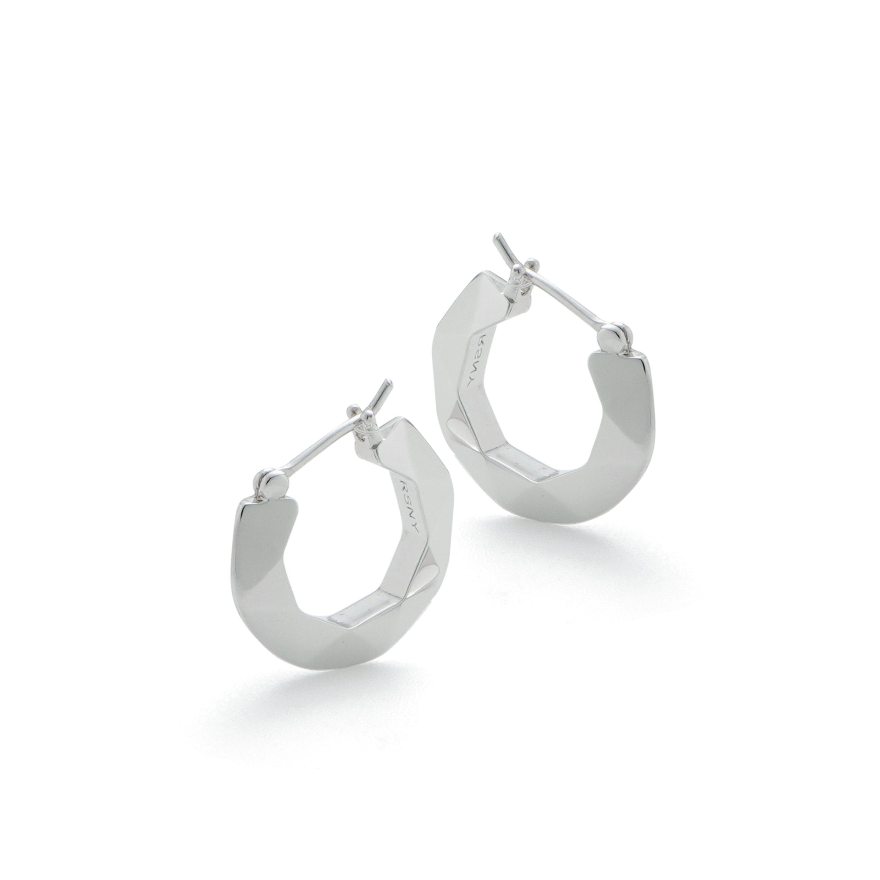 RSNY diamond pattern earrings - RSNY R2107A 铜镀铑/银耳针 约3*17*18mm 几何感切面造型/镜面级精工抛光/四分之三圈耳环/纯银高品质耳针
