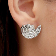 RSNY diamond pattern retro stud earrings - RSNY R2162A 铜镀铑/银耳针 约24*18*3mm 钻石纹设计元素/半剖面几何造型/纯银高品质耳针/镜面级精工抛光